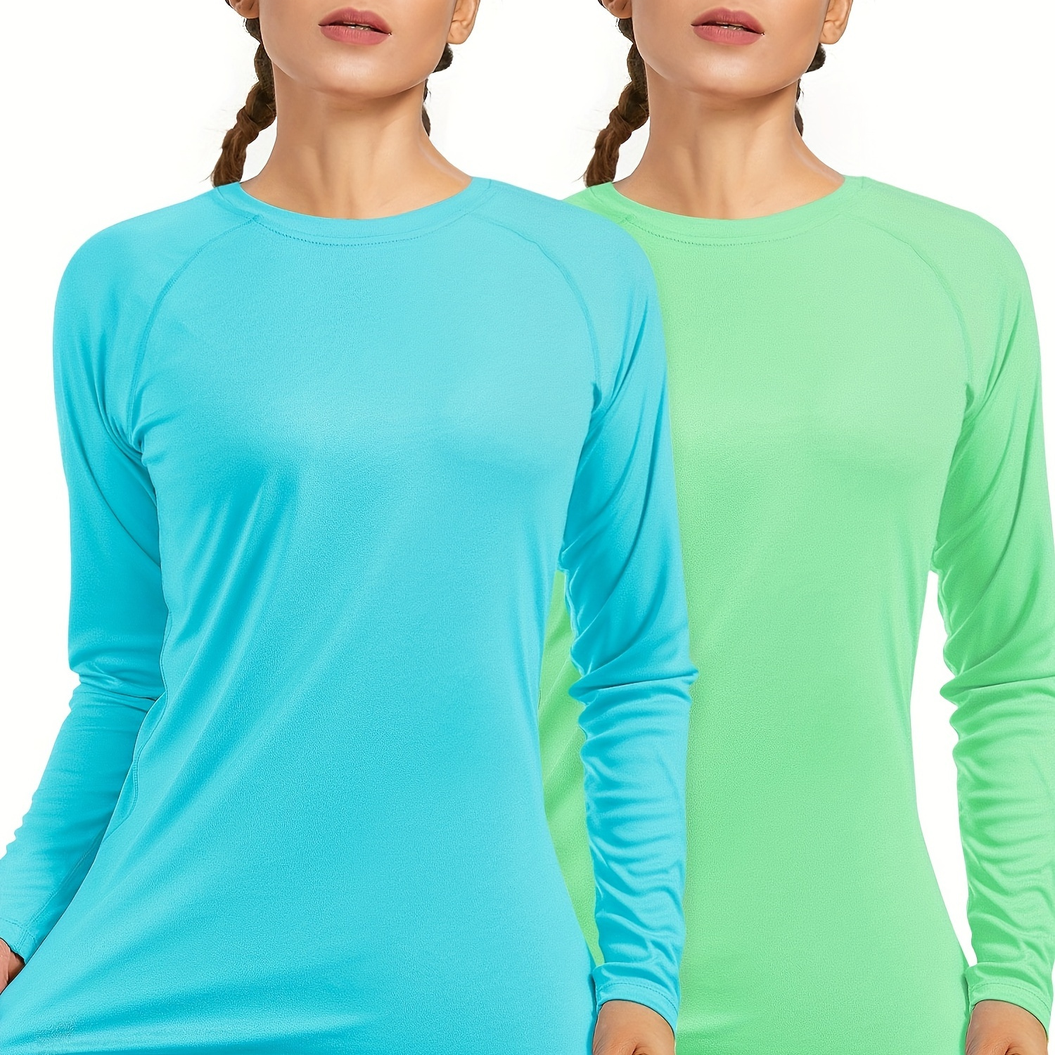 

Roadbox 2 Pack Long Sleeve Uv Sun Protection Shirts For Women Upf 50+ Quick Dry Running Workout Tee Tops For Rash Guard Swimming Fishing