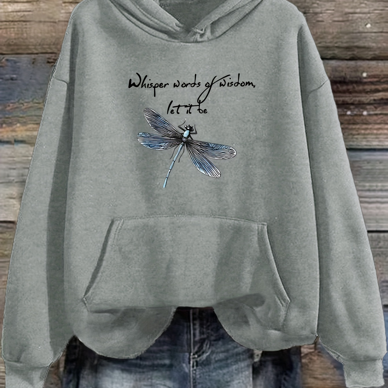 

Dragonfly Print Kangaroo Pocket Hoodie, Casual Long Sleeve Drawstring Hooded Sweatshirt, Women's Clothing