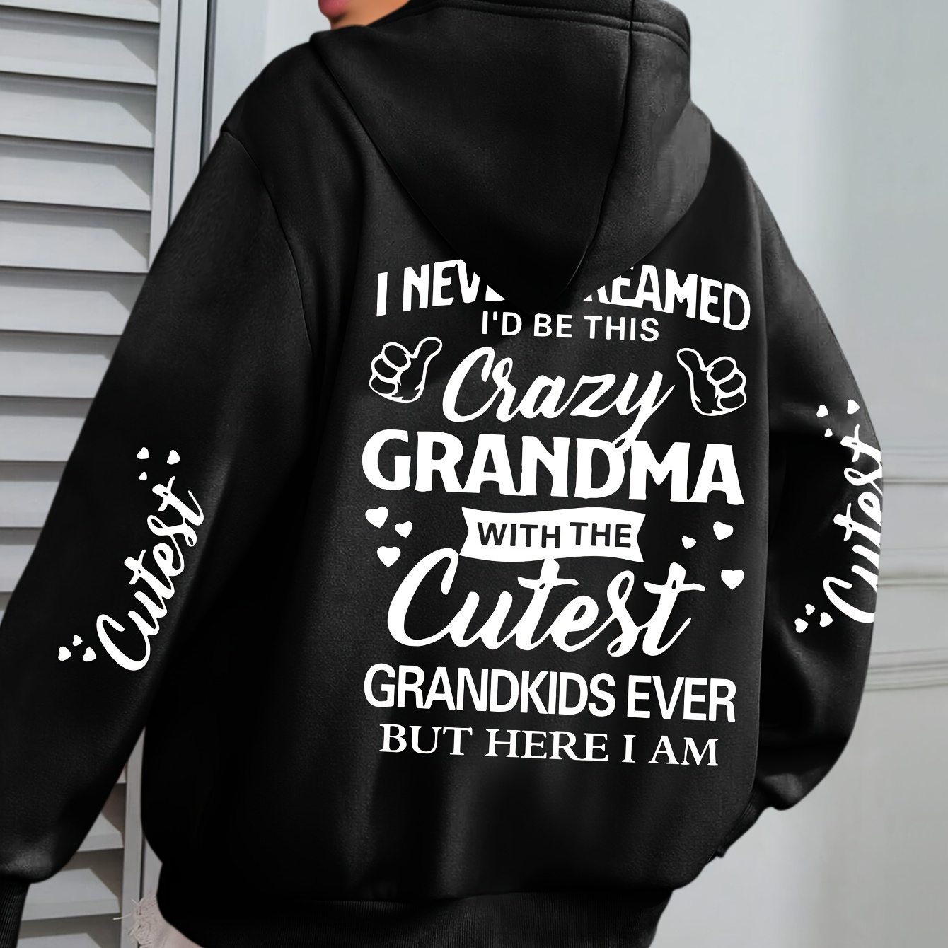 

Plus Size Crazy Letter Print Hoodie, Casual Long Sleeve Pocket Drawstring Hoodies, Women's Plus Size clothing