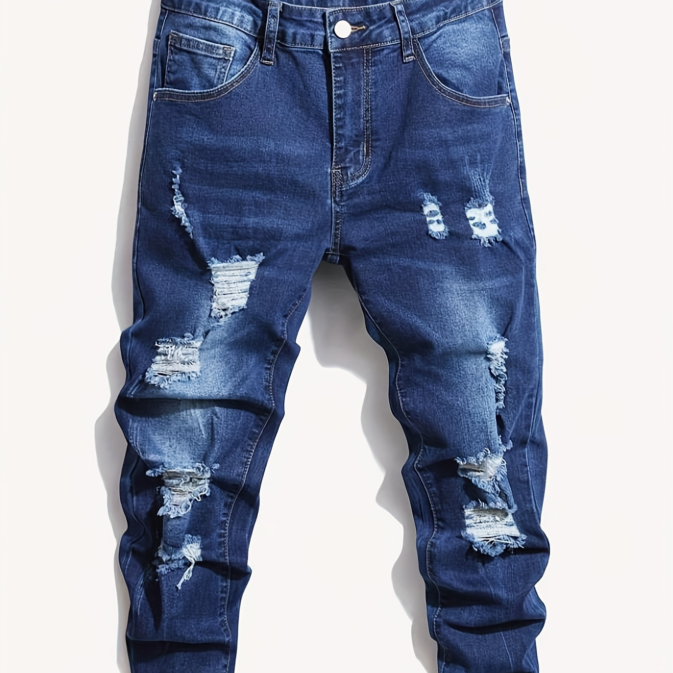 

Men's Casual Skinny Fit Jeans, Ripped And Distressed Design, Men's Versatile Street Style Denim Pants For All Seasons