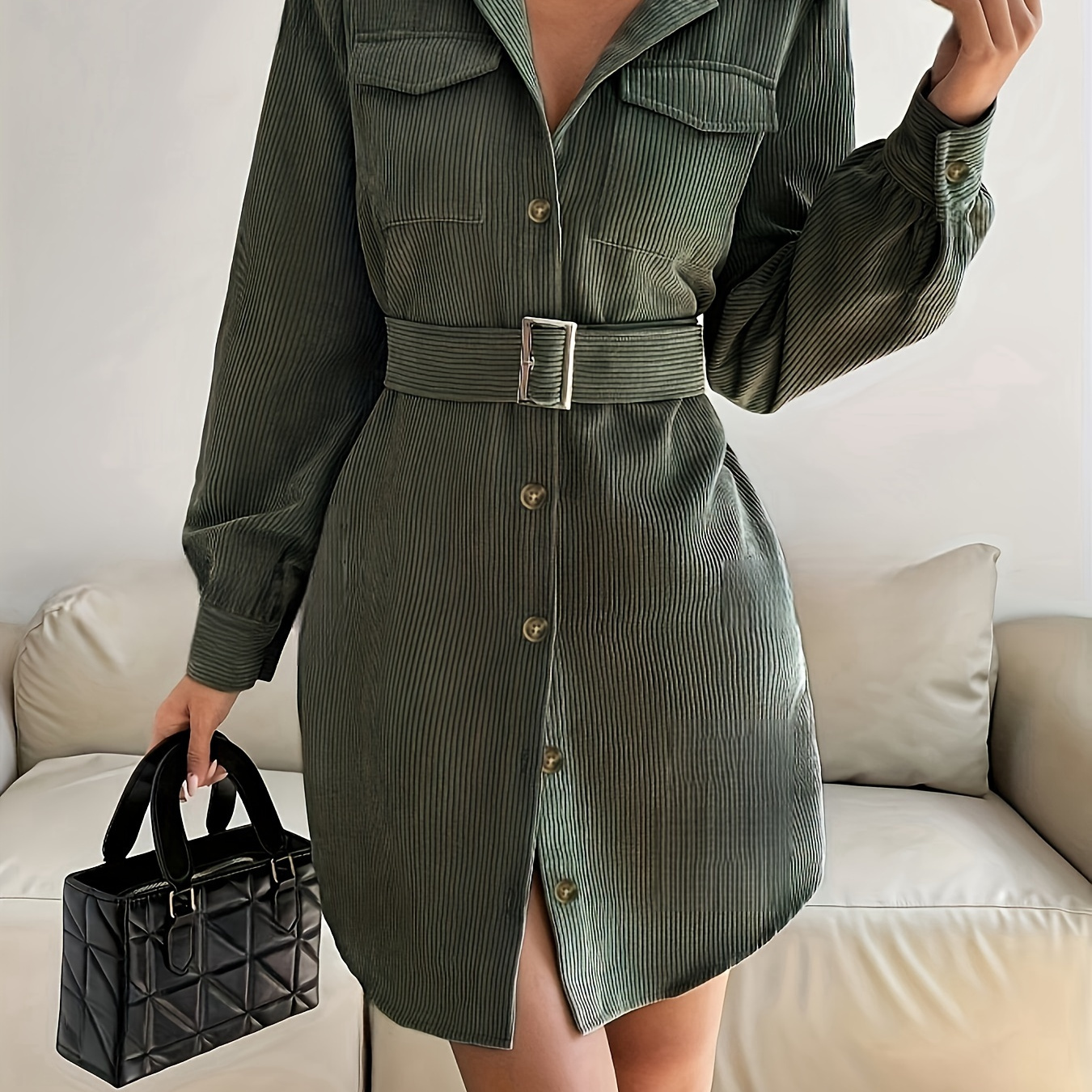 

Women's Polyester Blouse Dress With Zipper Closure, Elegant And Comfortable, All-season Long Sleeve Shift Dress