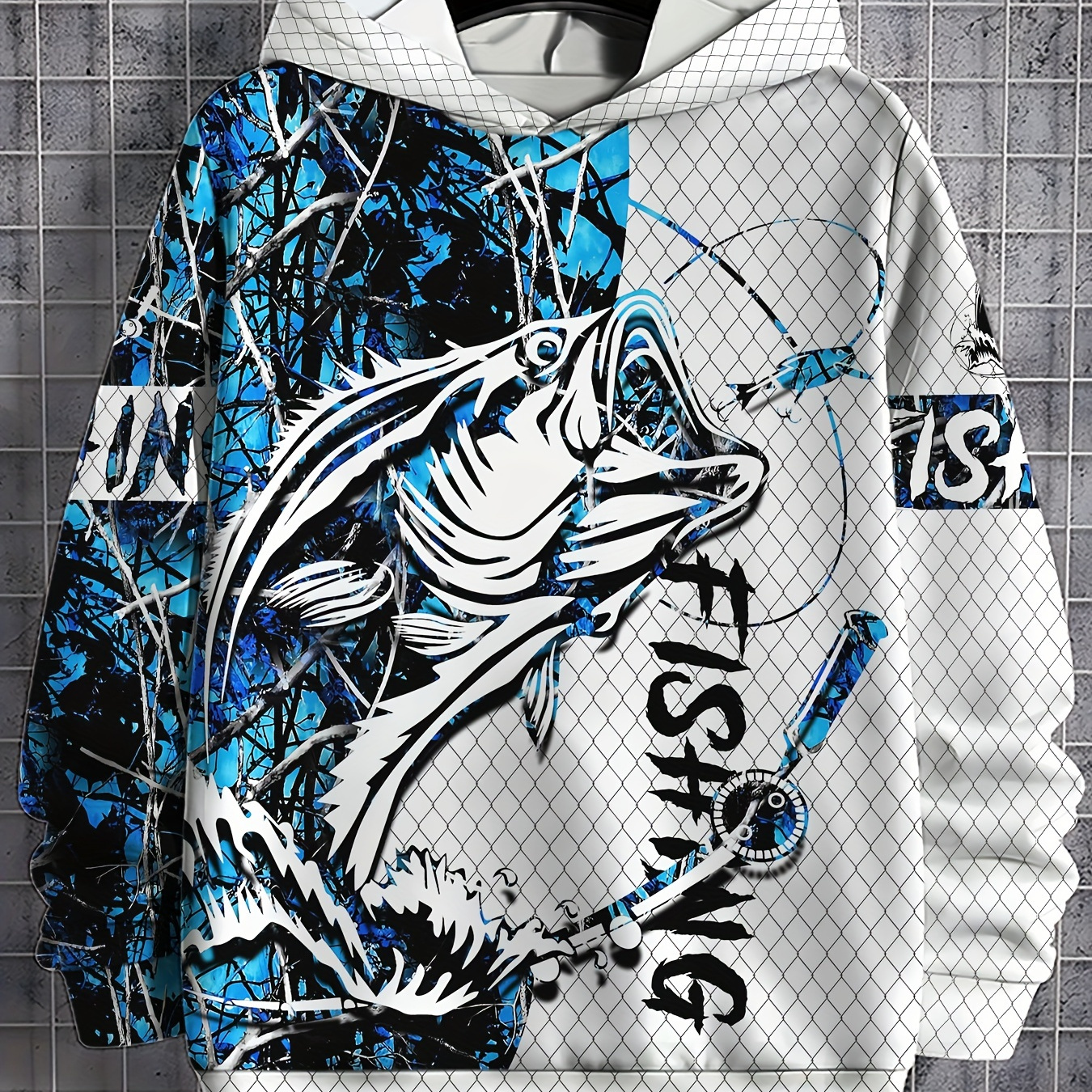 

Men' Fish Print Hoodie - Casual & Comfortable Pullover With Kangaroo Pocket, Spring/fall Outdoor Activities