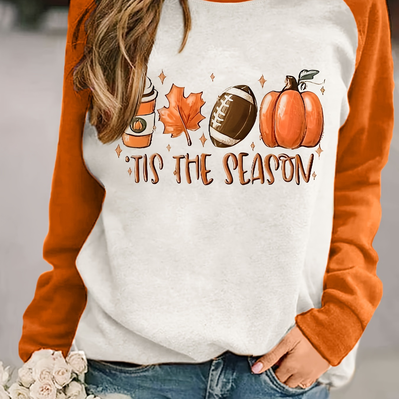 

Season Graphic Print Pullover Sweatshirt, Casual Long Sleeve Crew Neck Sweatshirt For Fall & Winter, Women's Clothing