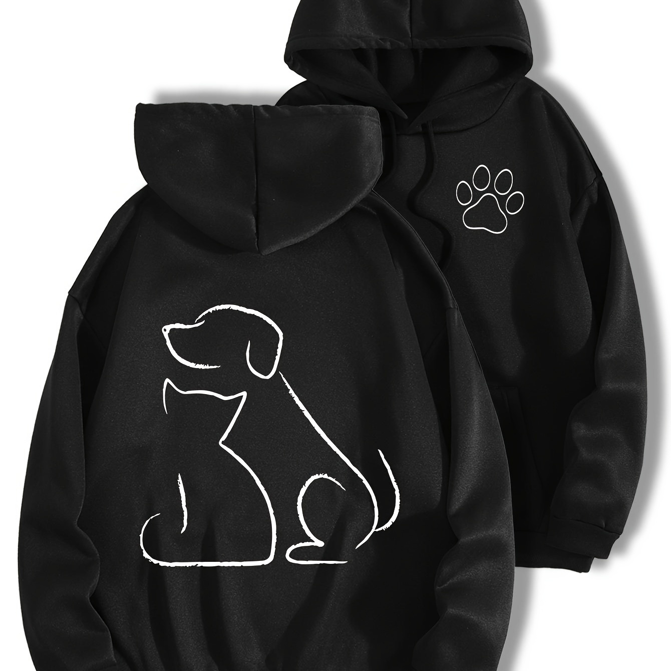 

Sweet Cp & Dog Paw Print Hoodie, Cute Drawstring Kangaroo Pocket Hoodies Sweatshirt, Women's Clothing