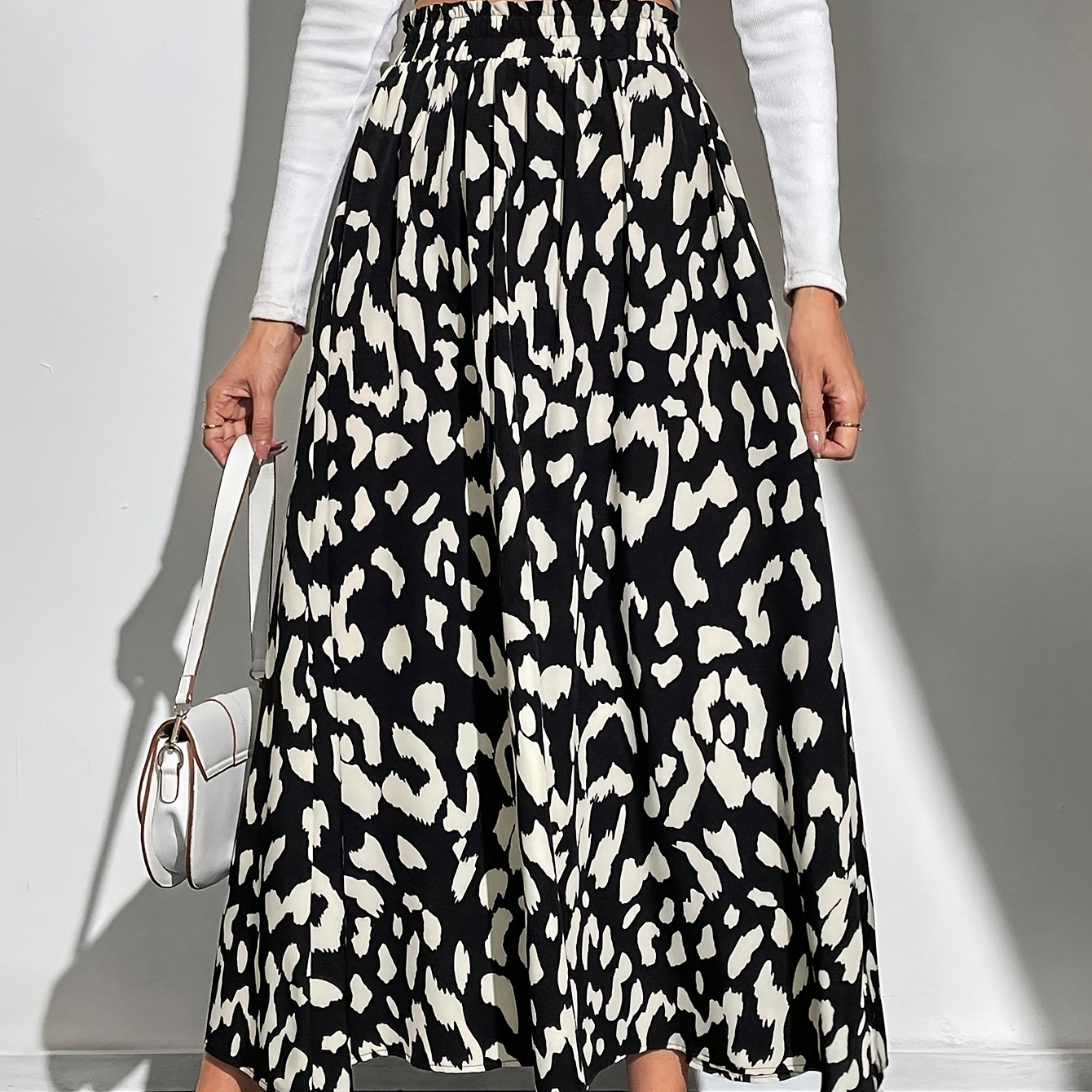 

Allover Print High Waist Skirt, Elegant A-line Midi Skirt For Spring & Summer, Women's Clothing