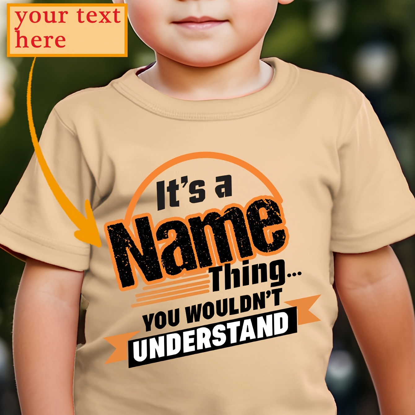 

Custom Boys' T-shirt - " A Name Thing... You Wouldn't " Personalized Letter Print, Casual & , 100% Polyester, Machine Washable - With Orange Text, Spring/summer