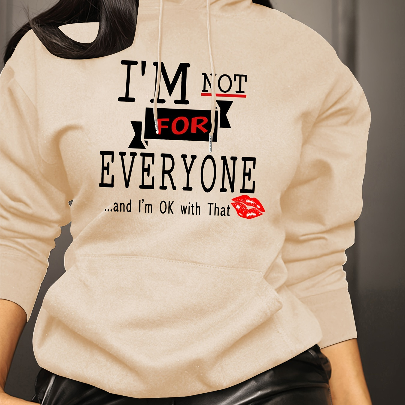 

Women's Casual Hoodie With " For Everyone" Print - Soft Polyester, Long Sleeve, Drawstring Hood, Machine Washable
