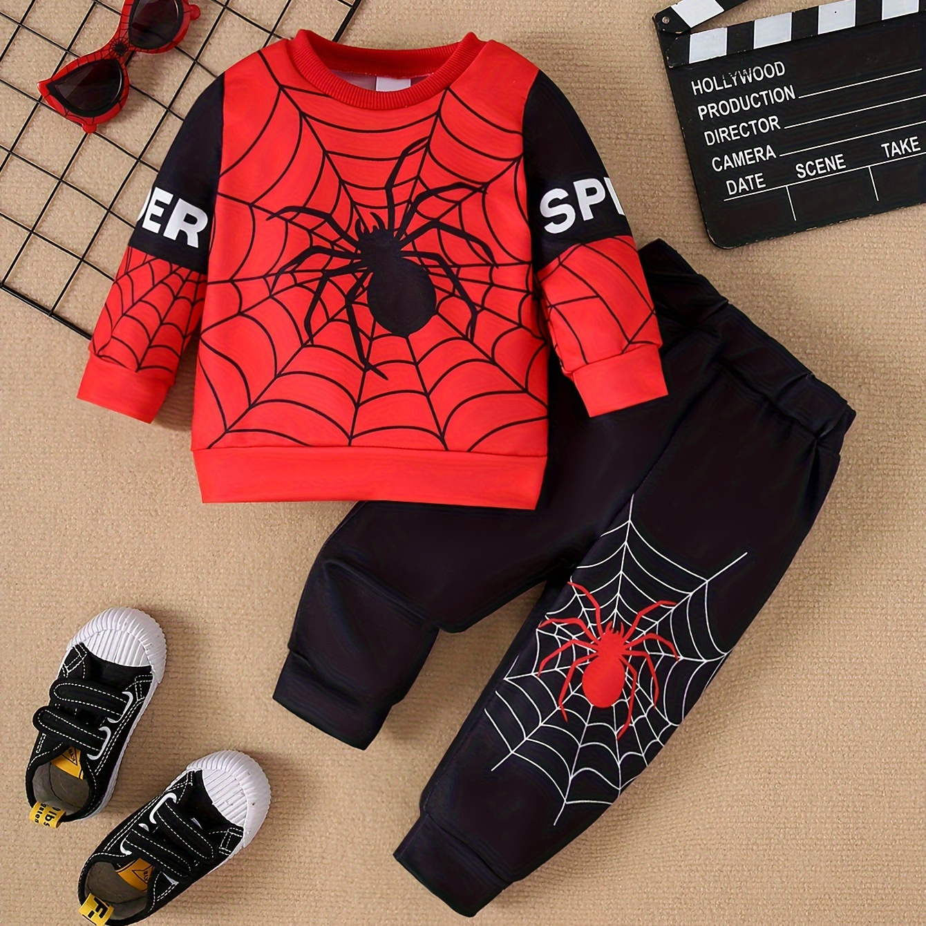 

Boys' 2- Set, Spider Long Sleeve Sweatshirt And Pants, Round , Polyester , , Regular Fit, / Outfit For Kids, For