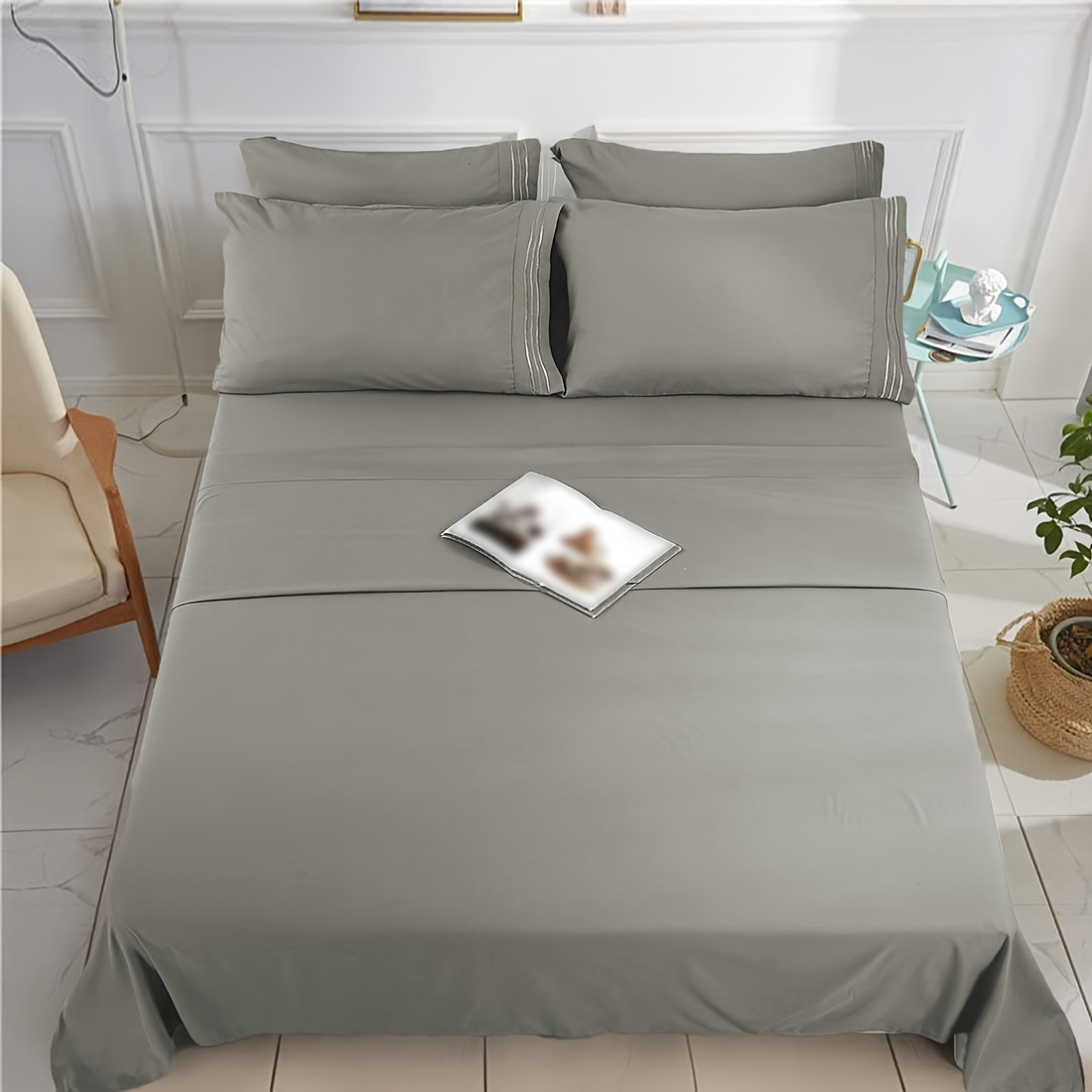 Bedding Bed Sheet Set 120gsm Double Brushed Plain Color - Temu