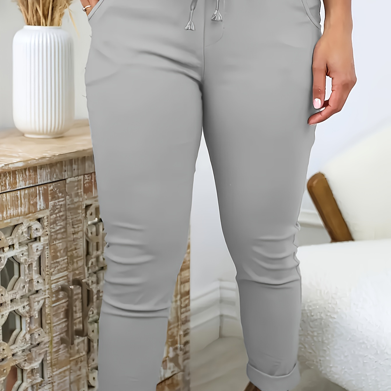 

Plus Size Pants, Drawstring Waist Pants, Women's Plus Size Clothing