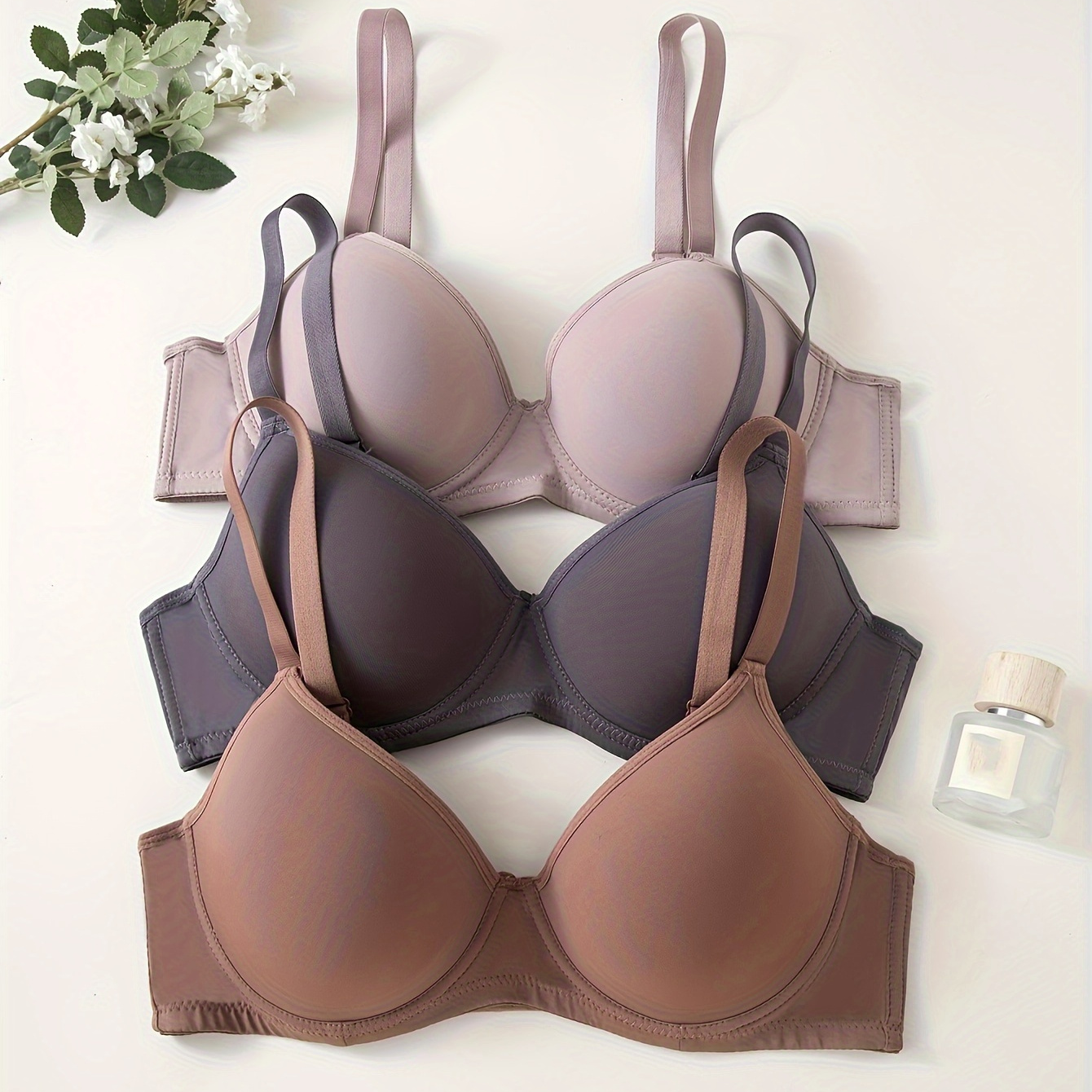 

3pcs Anti Sagging Underwire Bra, Simple Comfy Push Up Bra, Women's Lingerie & Underwear