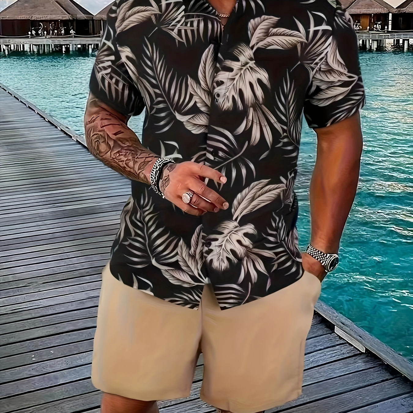 

Men's Summer Fashion Hawaiian Shirt - Casual Loose-fit With Print, V-neck, Short Sleeves, Stretch Fabric, Machine Washable, -, New Model, Plus Size