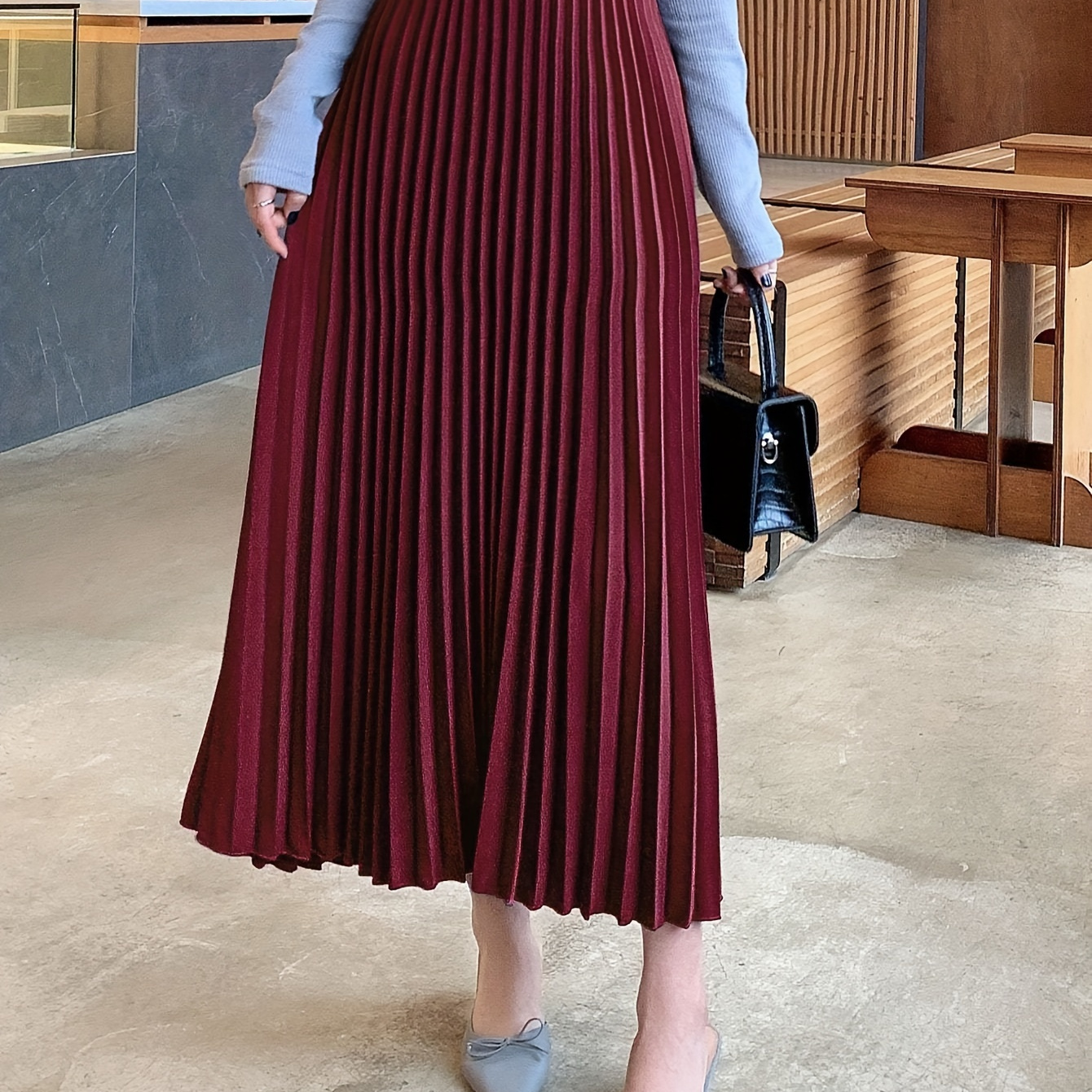 

Elegant Green Pleated Midi Skirt For Women - High-waisted, A-line, Polyester & Spandex , Machine Washable, Spring/summer/fall Events