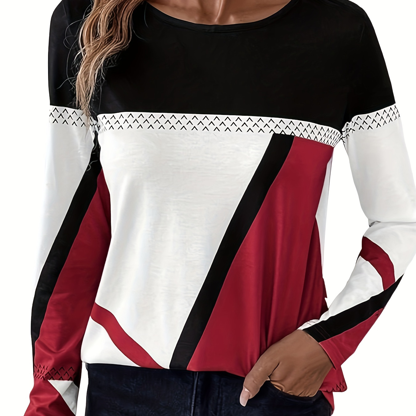 

Long Sleeve T-shirt, Casual Crew Neck Top For Spring & Fall, Women's Clothing