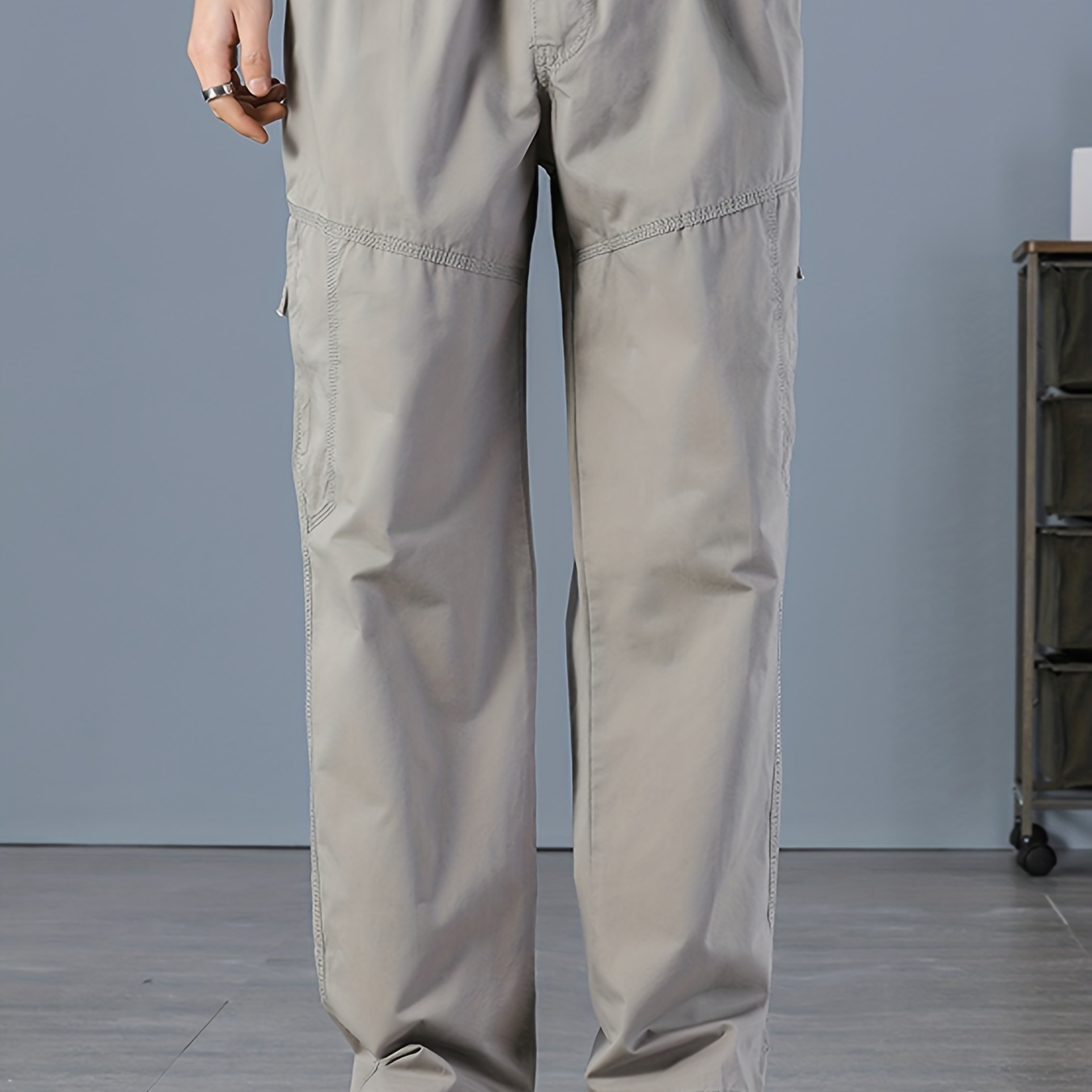 Men's Stylish Solid Color Straight Cargo Pants, Casual Oversized Loose Pants With Pocket Plus Size