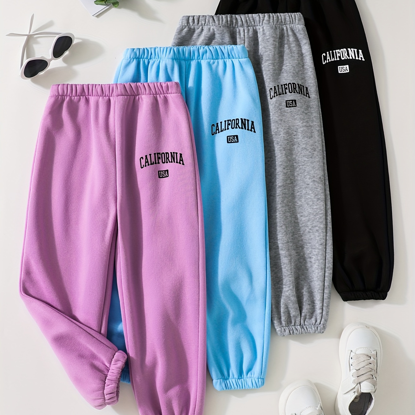 

Tween Girls 4pcs/set Warm & Comfy California Usa Print Sweatpants For Fall & Winter