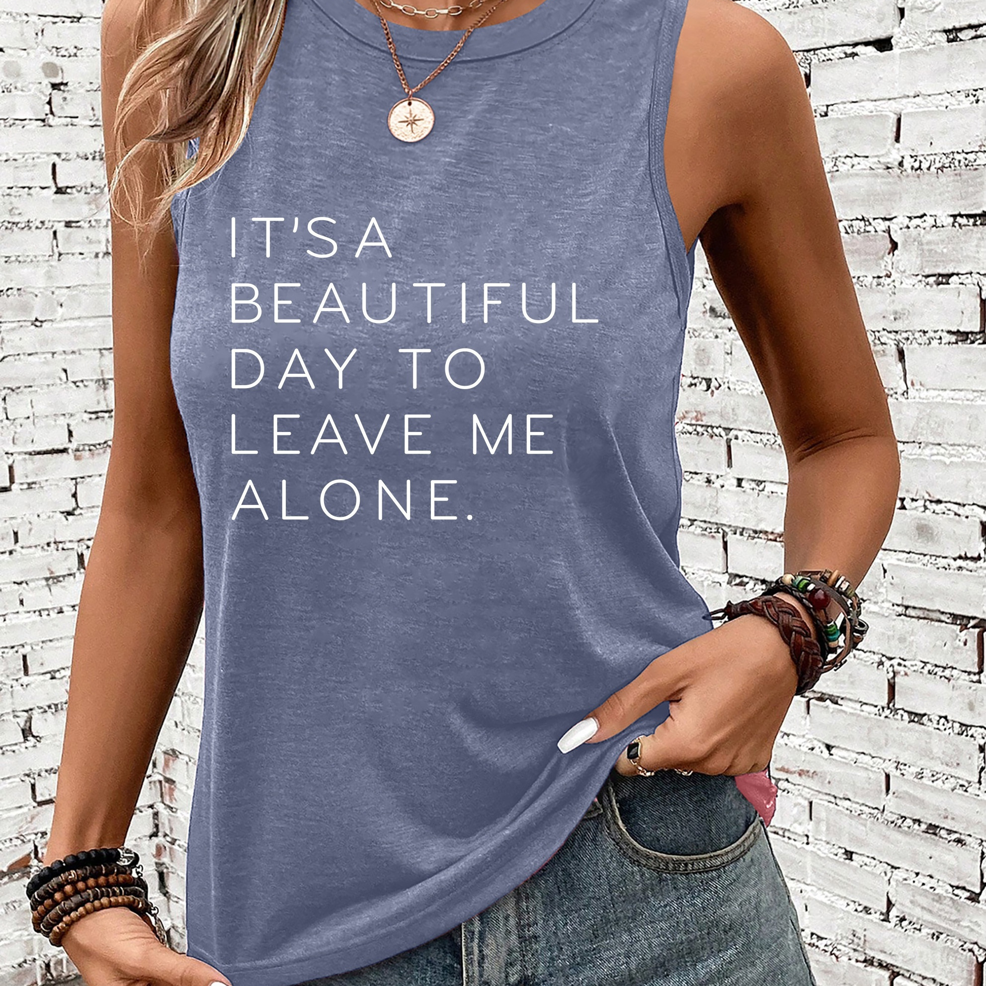 

Letter Print Tank Top, Sleeveless Casual Top For Summer & Spring, Women's Clothing