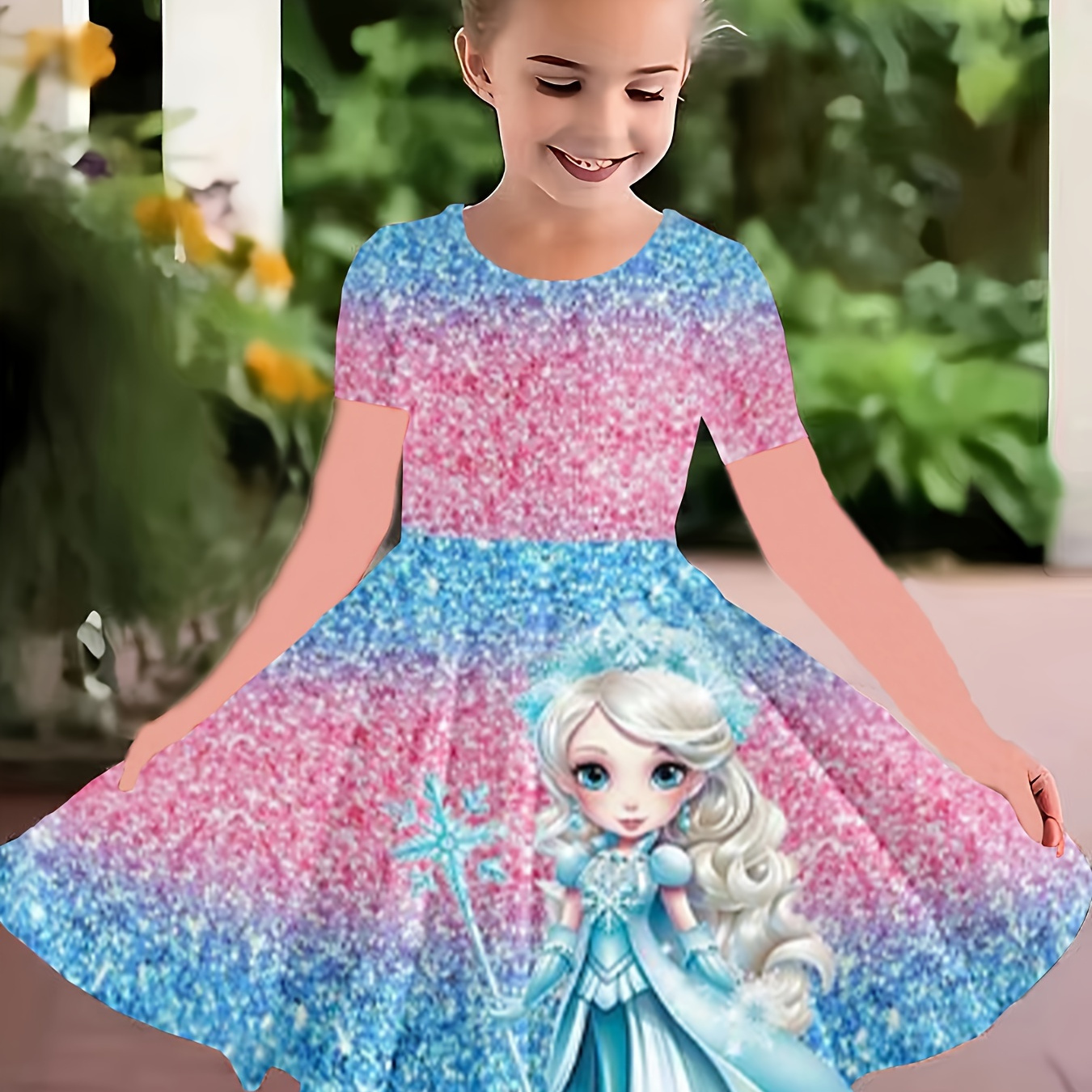 

3d Digital Princess Graphic Short Sleeve Dress Girls Casual Dresses Holiday Summer Gift