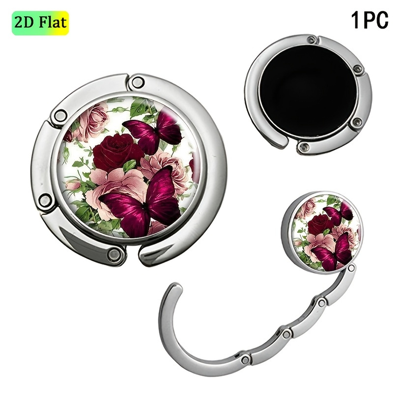 Image of Purse Hanger Purse Hook For Table Foldable Handbag Storage Folding Decor Table Hook,rose Butterflies
