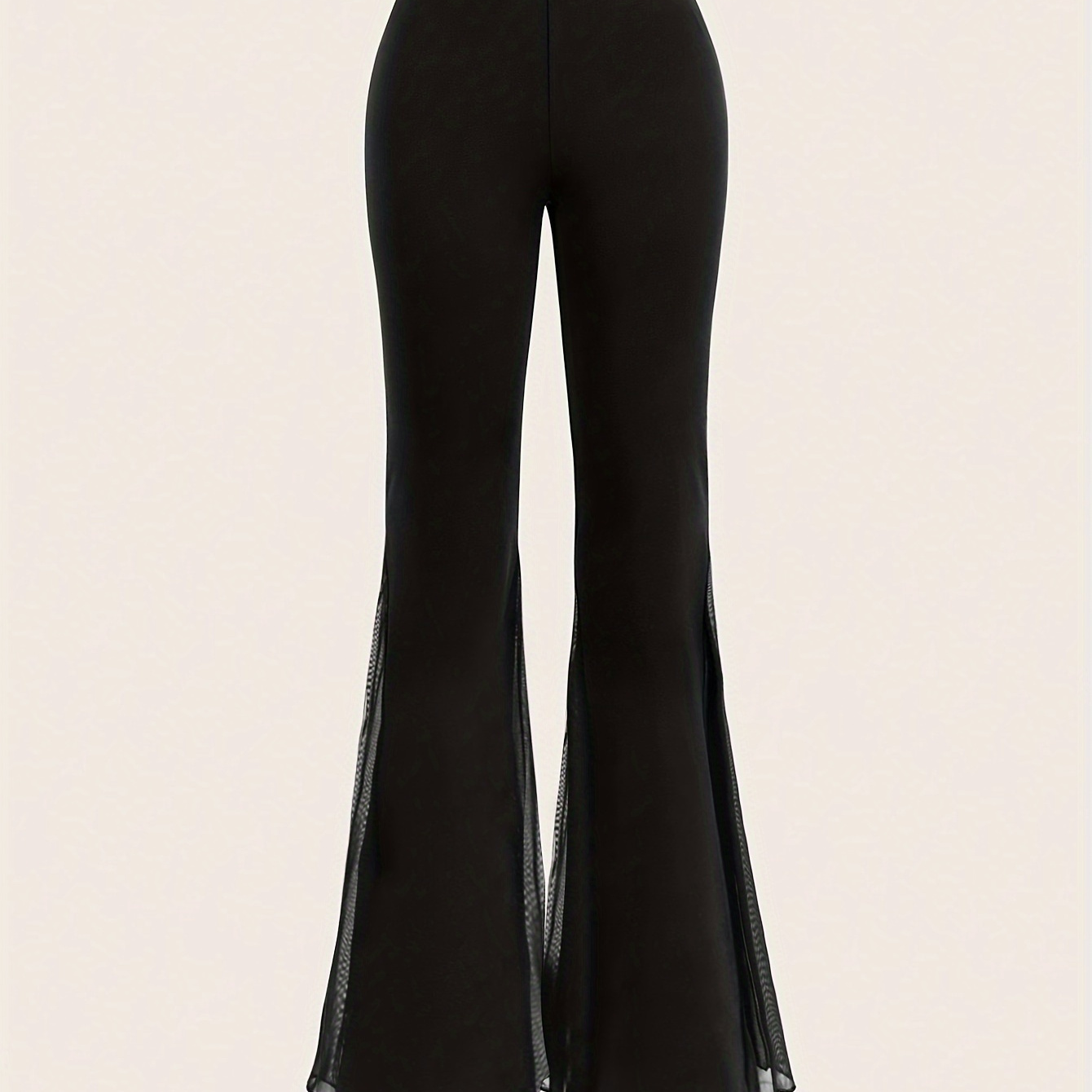 

High Slit Mesh Solid Leg Pants, Polyester Knit Fabric With Elastane, 210g/m², For All