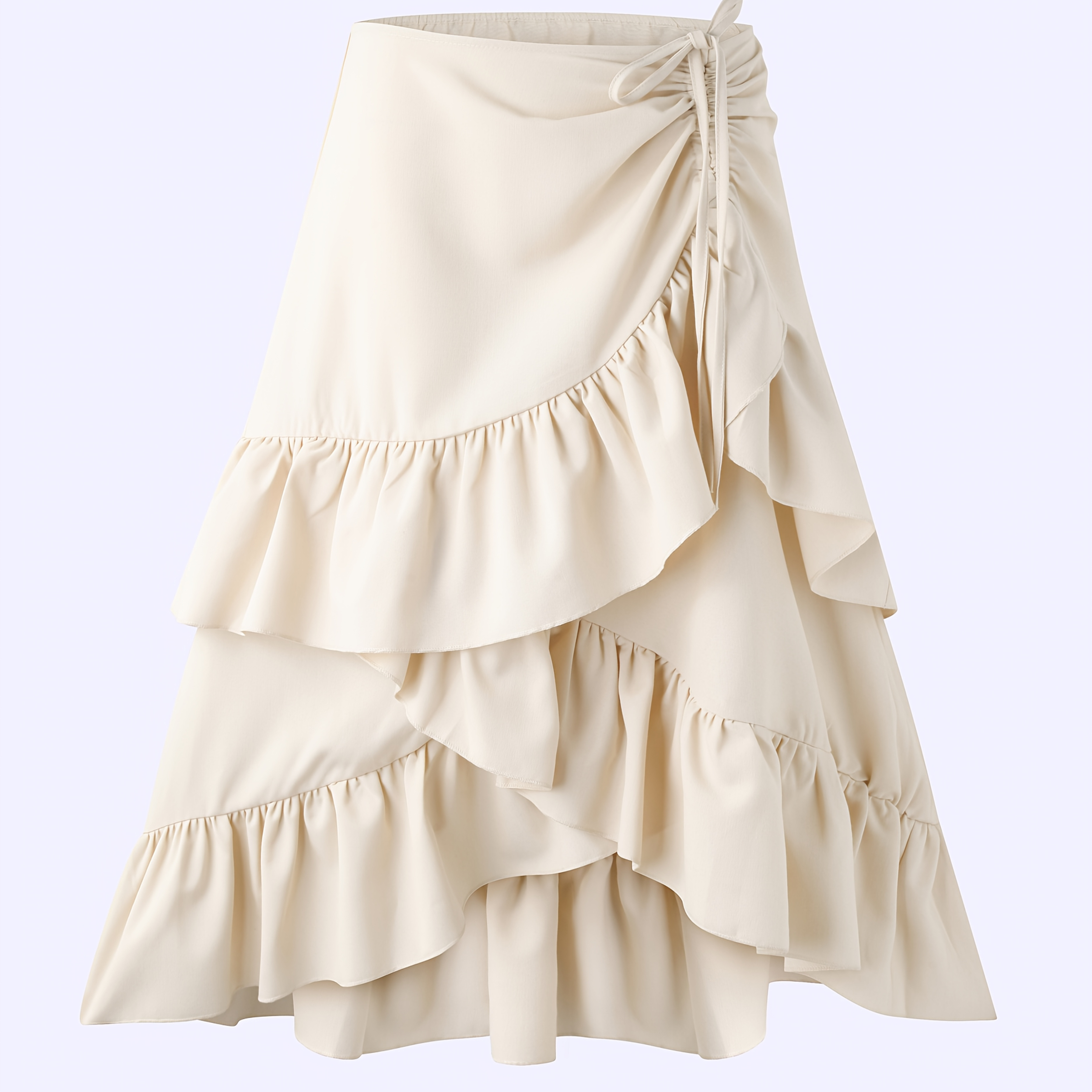 

1pc Bohemian Style Tiered Ruffle Skirt, Solid Color Polyester With Drawstring, Woven A-line Midi Skirt For Women - Spring/summer/fall Collection