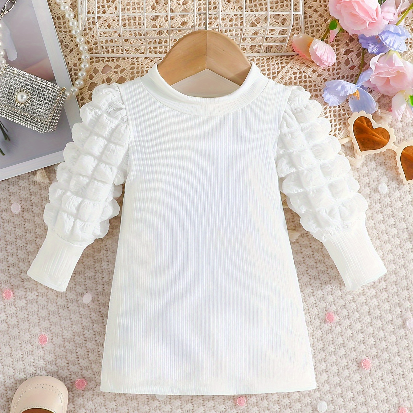 

Baby Girls Solid Color Puff Sleeve Spring Autumn Long Sleeve Casual Dress