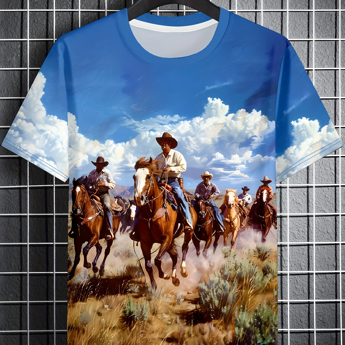 

Men's Cowboy Graphic Print T-shirt, Short Sleeve Crew Neck Tee, Men's Clothing For Summer Outdoor