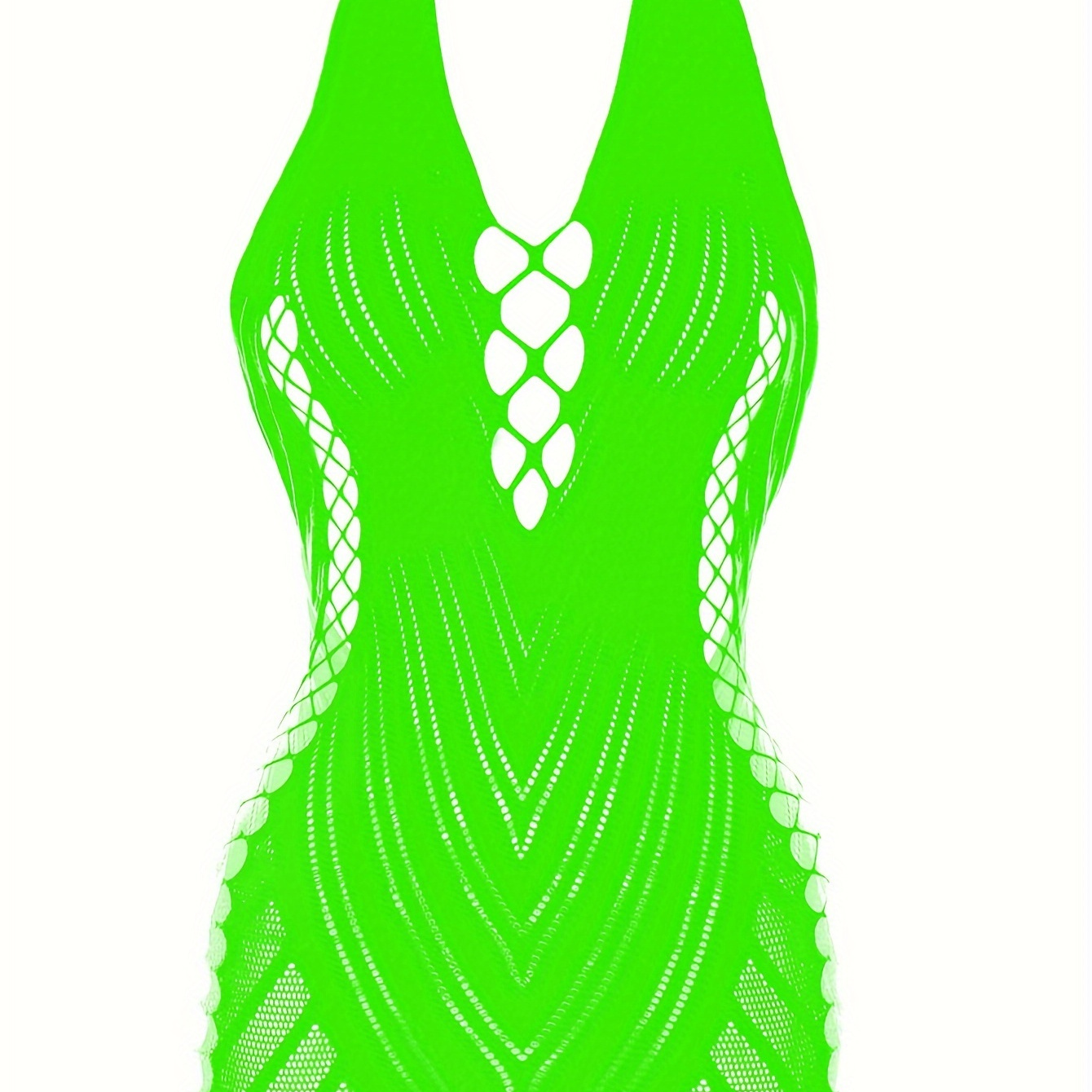 

Women Neon Green Halter Backless Cover Up Hollow Out Bodycon For Music Festival Vacation See Through Beachwear Summer Women's Swimwear & Swimsuit halter