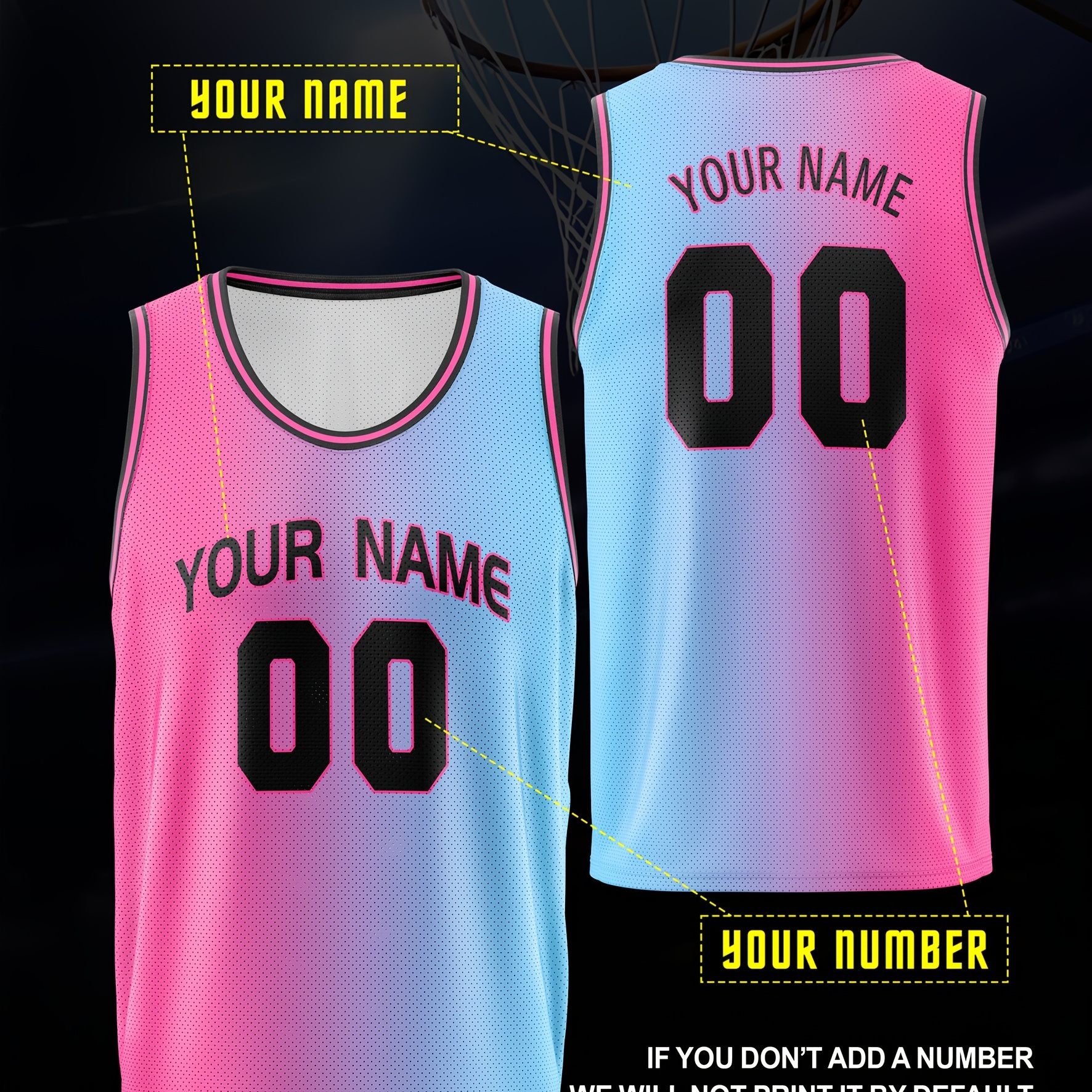 

Men's Customized Name And Number Design Tank Top, Basketball Sportswear Comfortable Fit Breathable Sports Casual, Personalized Party Summer Party Gradient Color