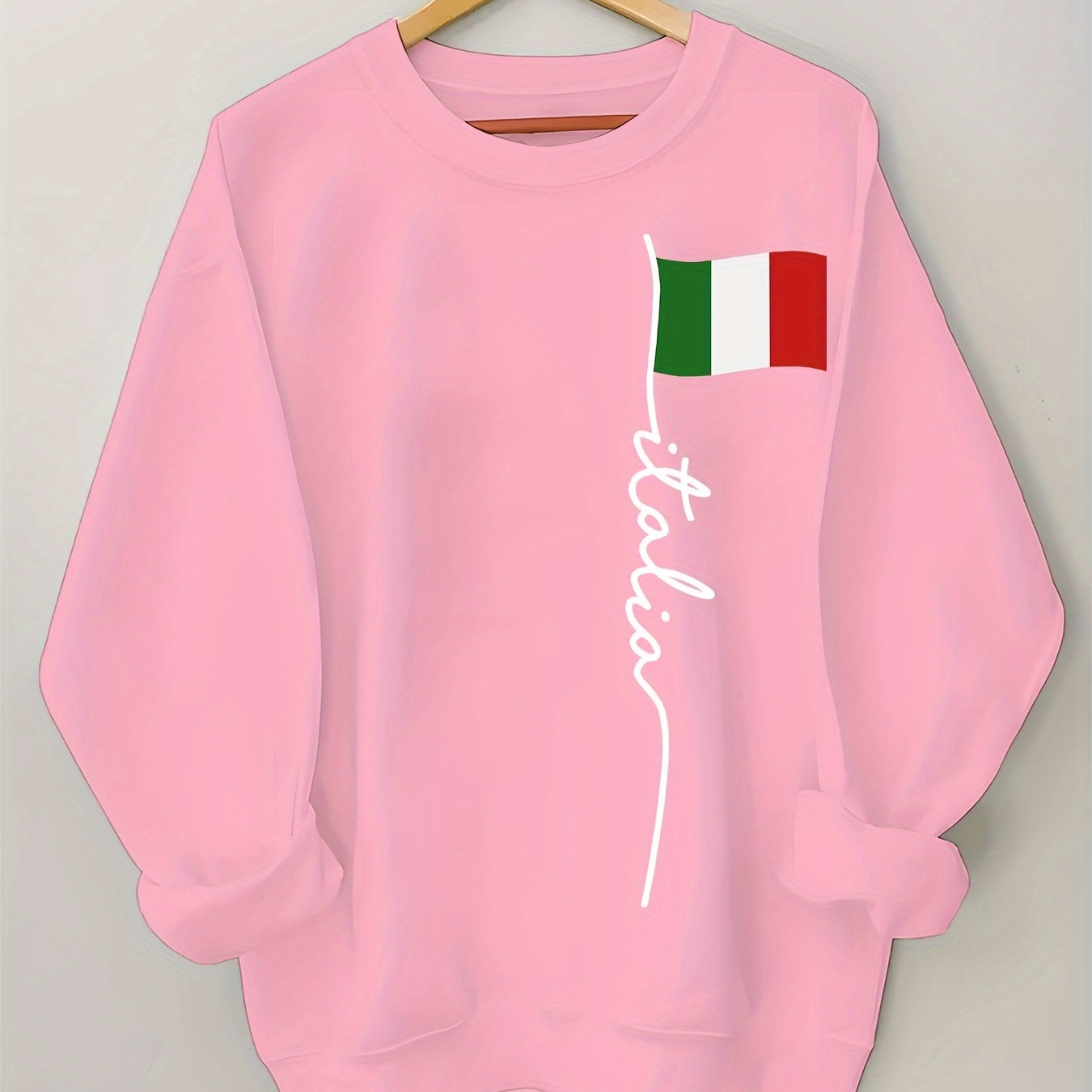 

Italy Print Sweatshirt, Crew Neck Casual Sweatshirt For Winter & Fall, Women's Clothing