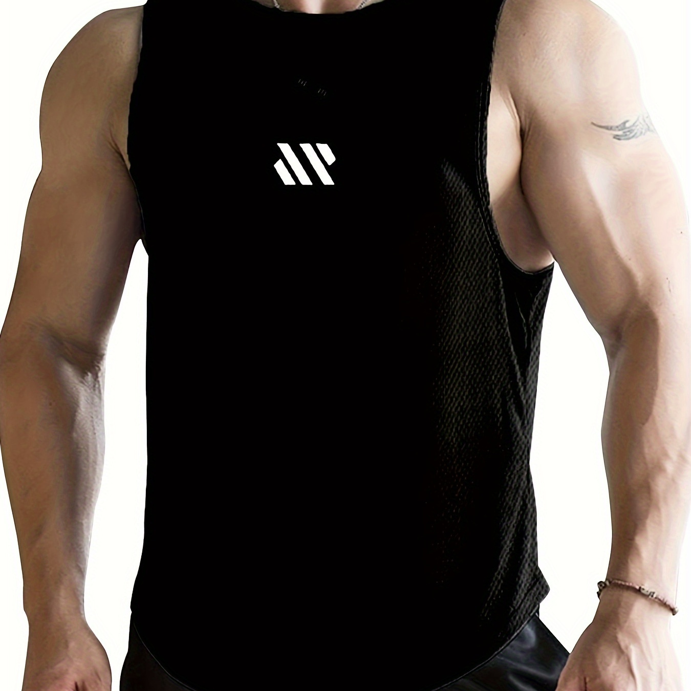 

Men's Athletic Tank Top In Solid Color With Letter Print, Quick Dry And Breathable For Sport, Shape And Fitness