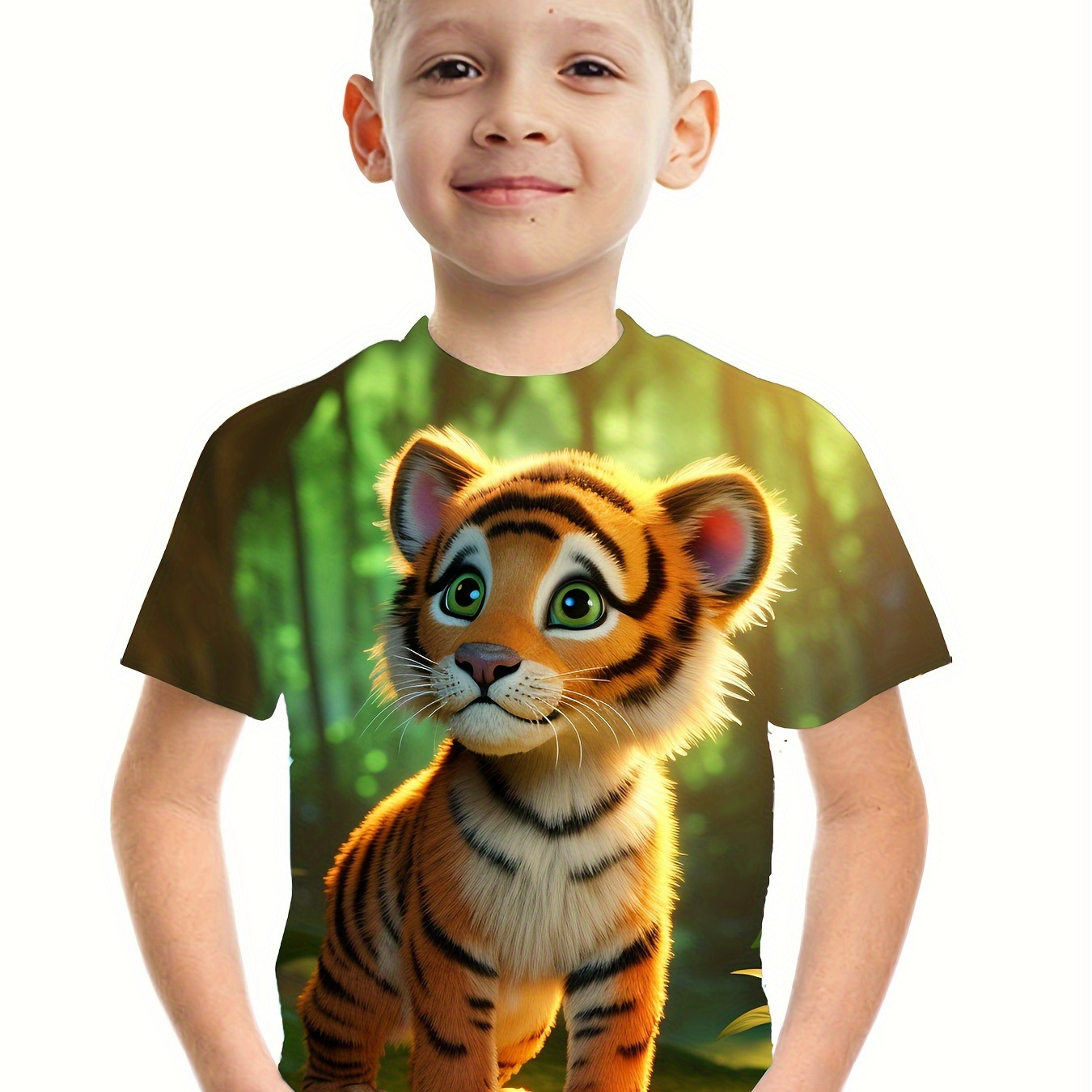 

Cute Little Tiger 3d Print T-shirt, Tees For Boys, Casual Short Sleeve T-shirt For Summer Spring Fall