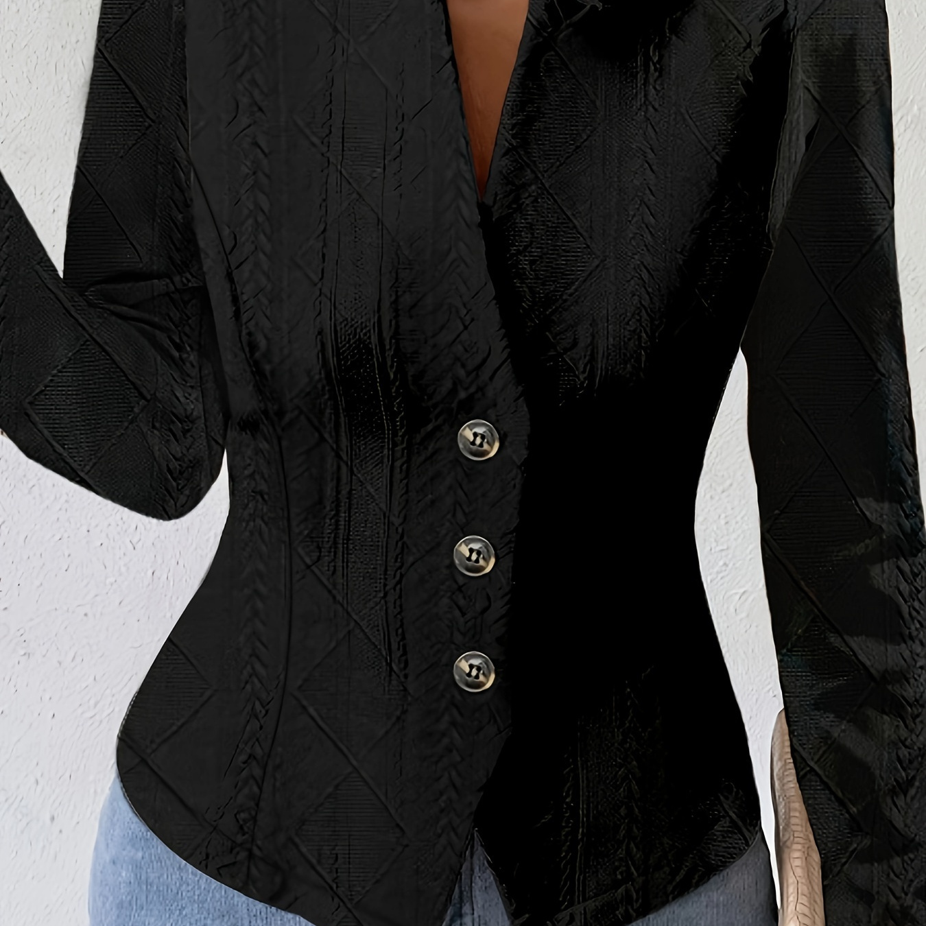 

Blazer texturé à simple boutonnage, élégant blazer à manches longues et col en V pour et , vêtements pour femmes.