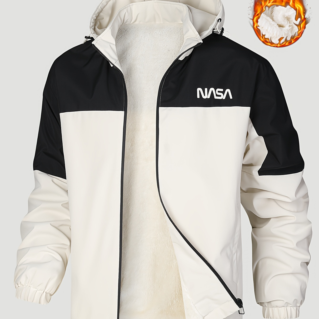 

Nasa-inspired Men's Casual Polyester Color Block Hooded Jacket With Zipper, Regular Fit Long Sleeve Padded Coat With Non-stretch Fabric And Polyester Lining For Autumn And Winter Warmth