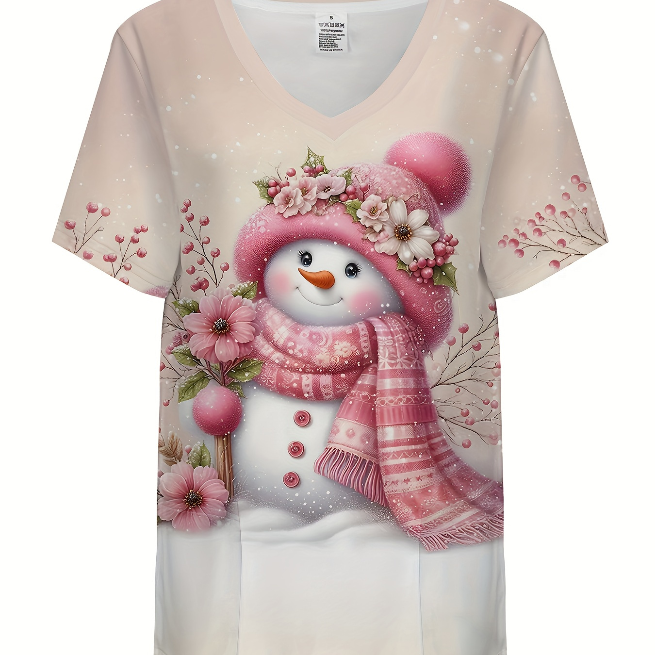 

Snowman V- Top For Women - Polyester, , , For Nurses & , , Non-sheer - For Christmas