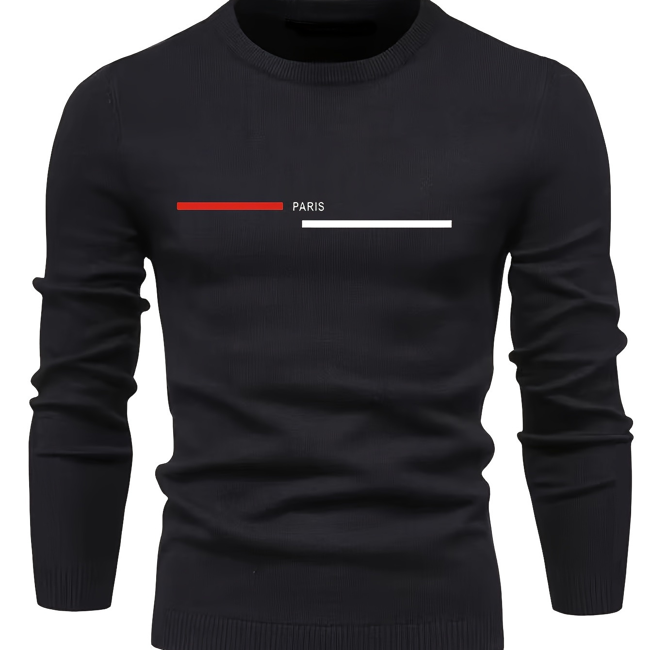 

Paris Print Men's Casual Stretch Long Sleeve Knitted Round Neck Sweater, Spring Fall Pullover Top