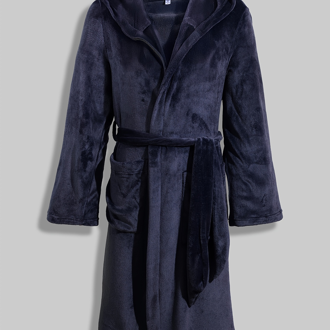 

Men's Cozy Double-sided Flannel Hooded Robe With Dual Pockets And Belt - Casual, Machine Washable Loungewear For Spring/summer/fall