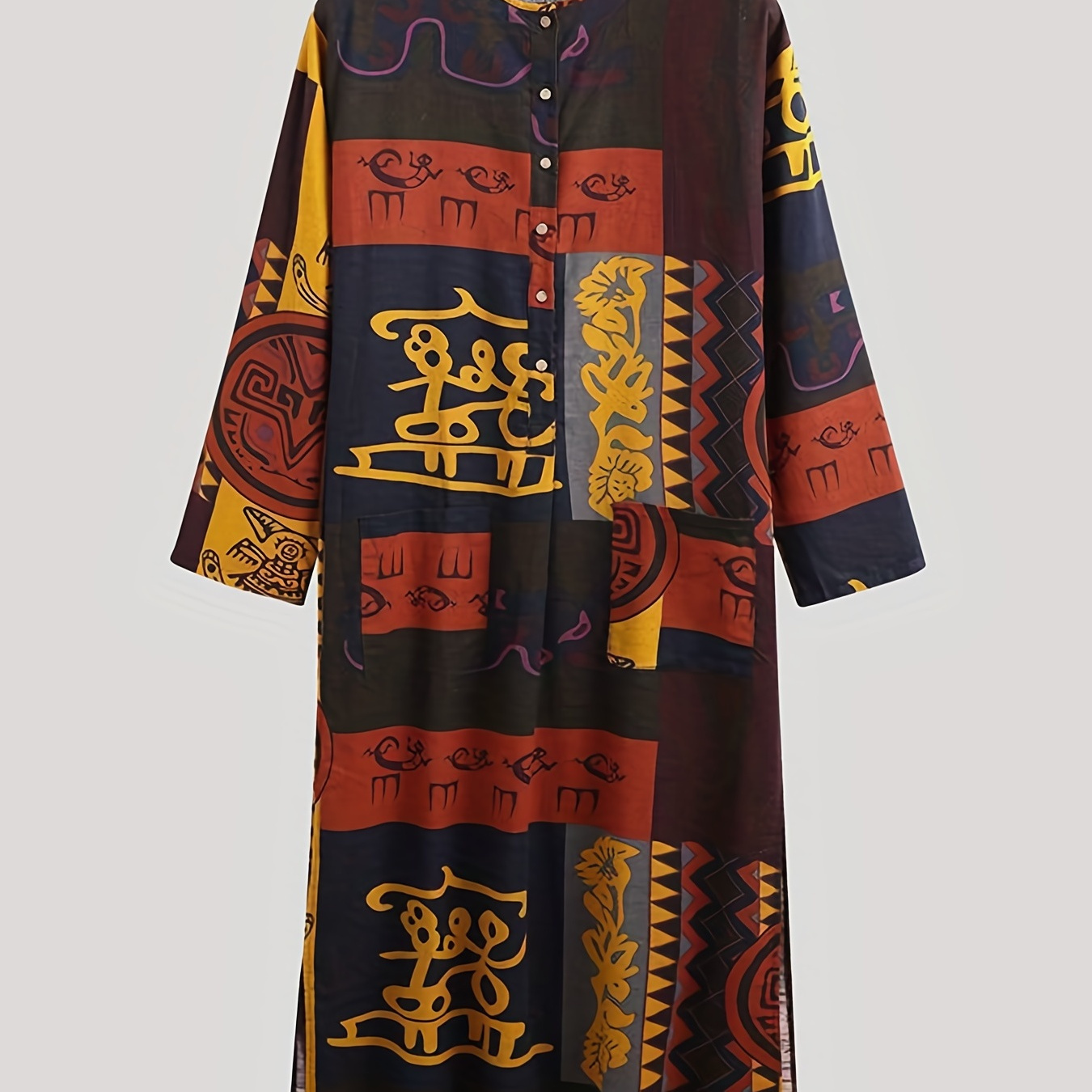 Ethnic Style Plus Size Muslim Robe With Loose Fit And Elephant Print