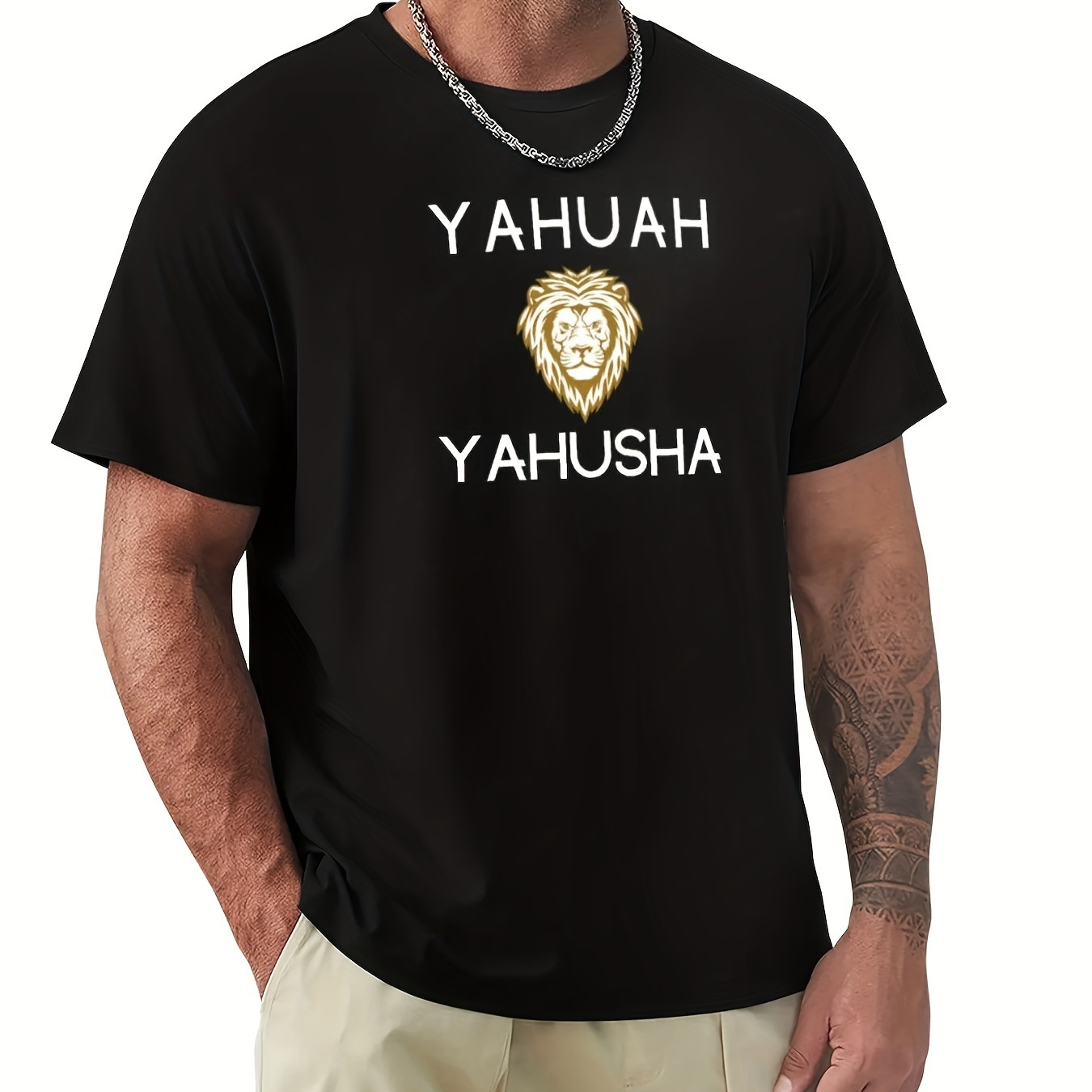 

Heavy Weight T Shirts Graphic T Shirt Summer Clothes Designer T Shirt Men Yahuah, Yahusa With Lion T-shirt Vintage Clothes 220g