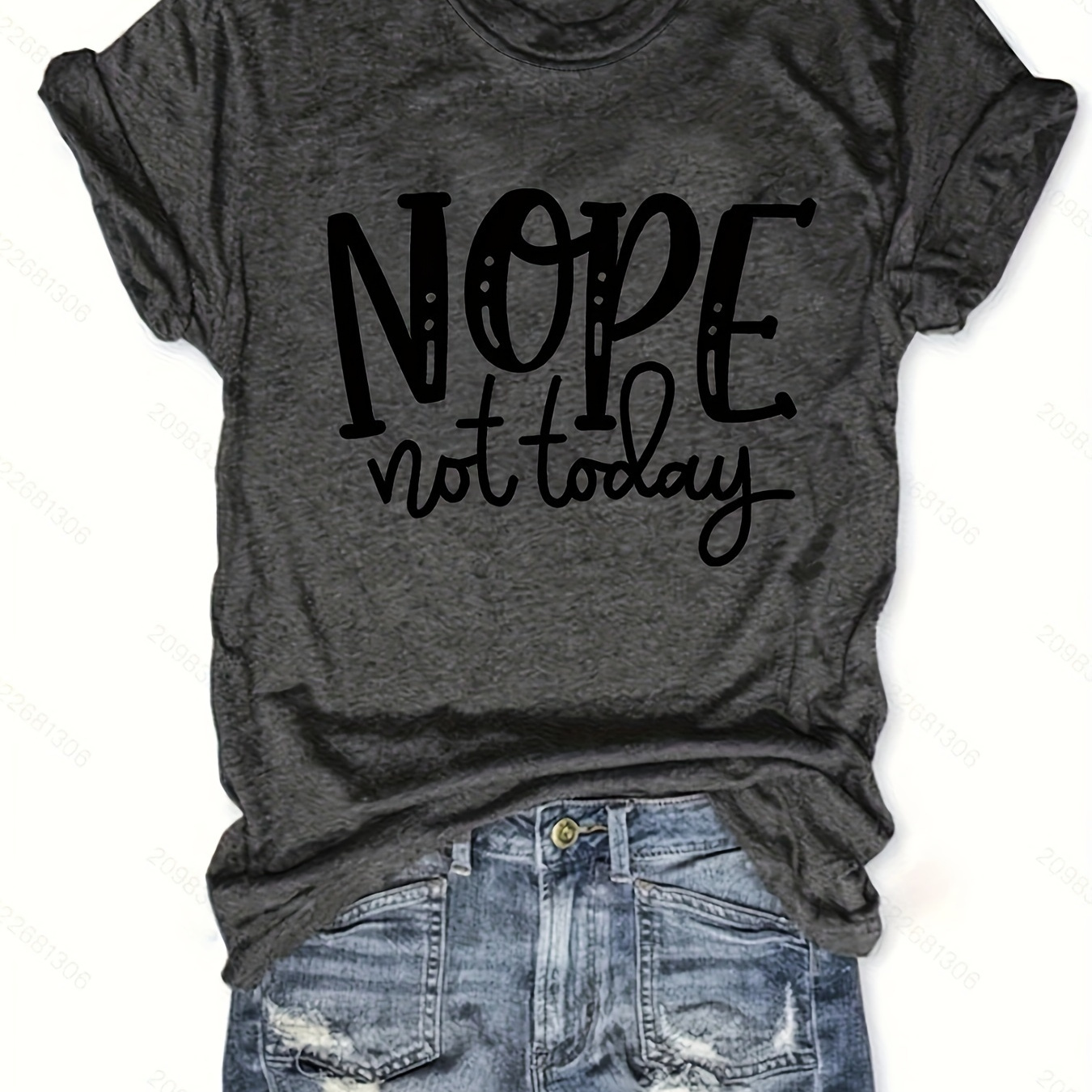 

Chic 'nope ' Graphic Tee For Women - Casual & Comfortable Short Sleeve Crew Neck T-shirt In Gray - Lightweight, Breathable Polyester - Ideal For Spring, Summer & Fall Wardrobes