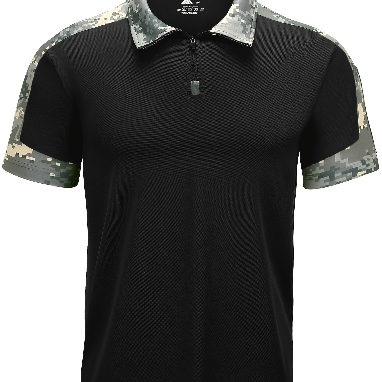 Plus Size Men's Casual Solid Color Zipper Polo Shirts Short Sleeve Slim Fit Camouflage Fashion Polos,Plus Size Women & Men Clothes,Best Sellers Gifts