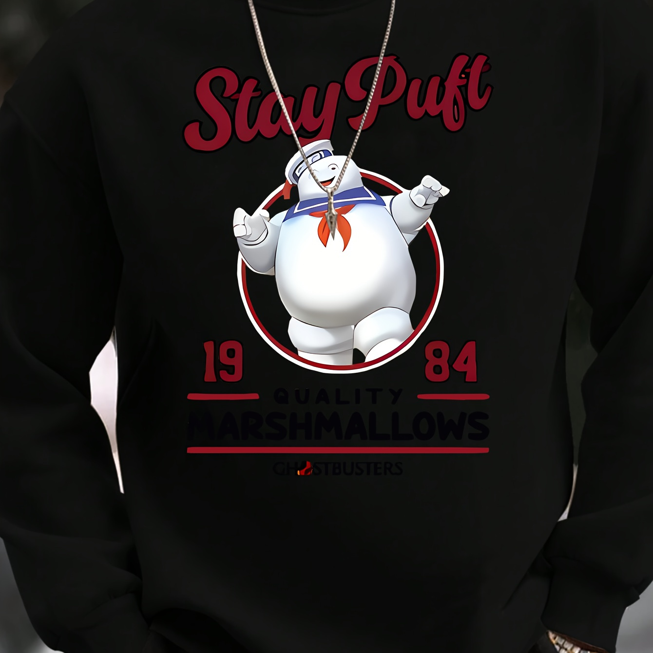 

Men's " Pruft" Marshmallow For Man Graphic Sweatshirt - Casual & Comfortable Polyester Crew Neck Pullover, Machine Washable - Ideal For Fall, Winter & Spring