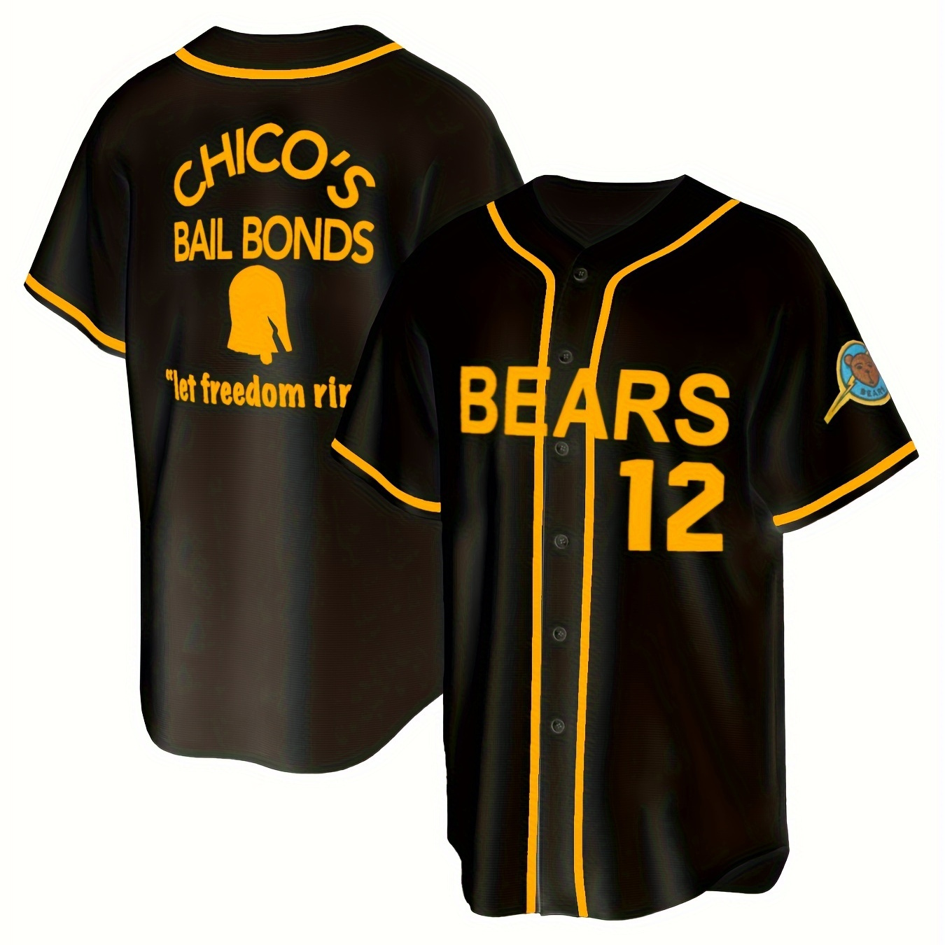 

Men's Bears 12 Embroidery Print Baseball Jersey, Breathable Button Up Short Sleeve V Neck Sports Uniform For Training Competition