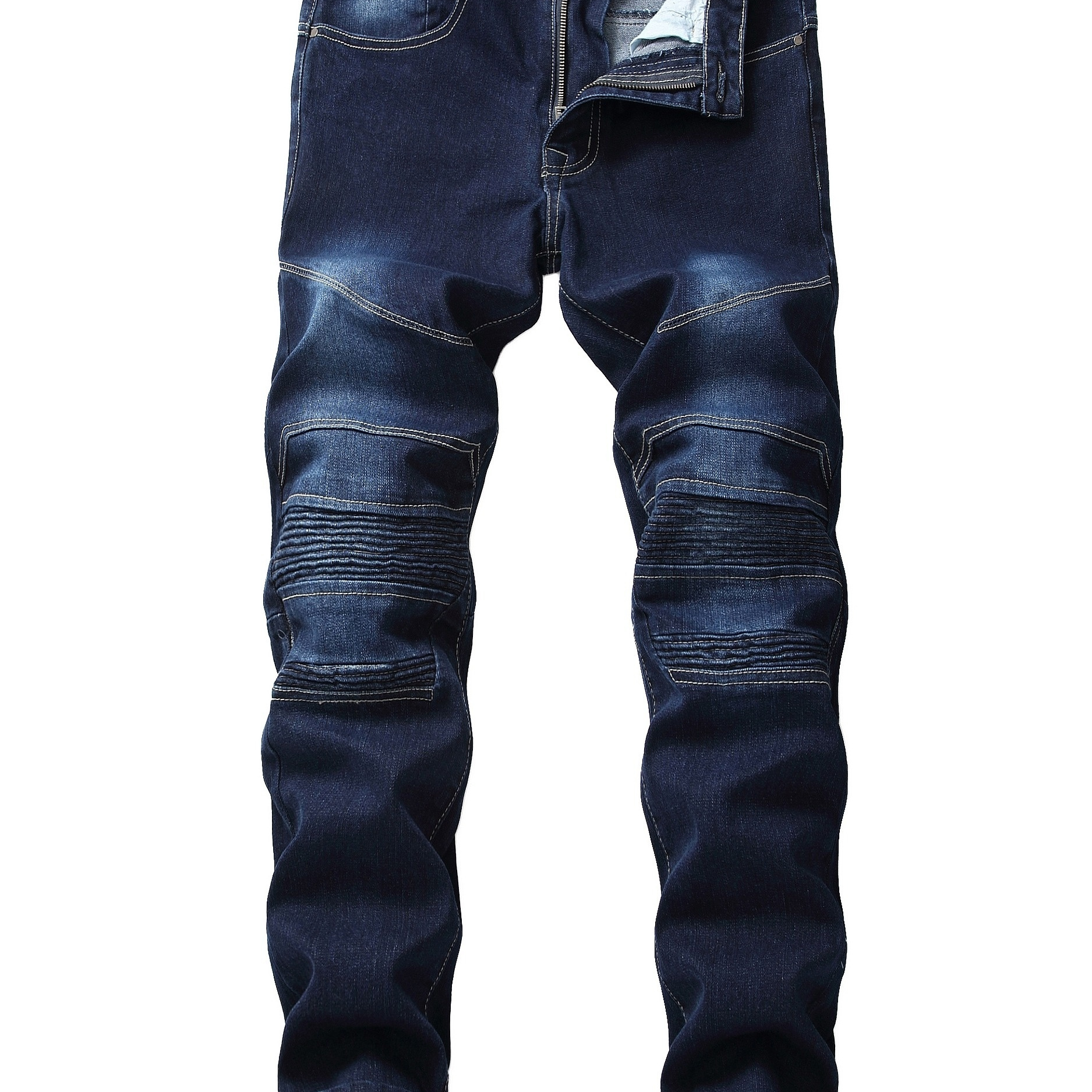 Plus Size Men's Pleated Jeans Street Style Solid Denim Pants For Autumn/winter, Men's Clothing