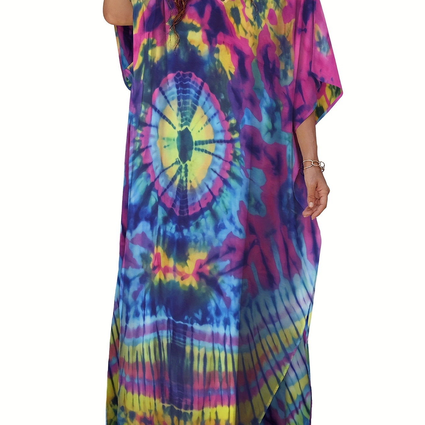 

Kaftan Dresses For Women, V-neck Ethnic Print Loose Caftan Loungewear Plus Size Swimsuit Beach Cover Up