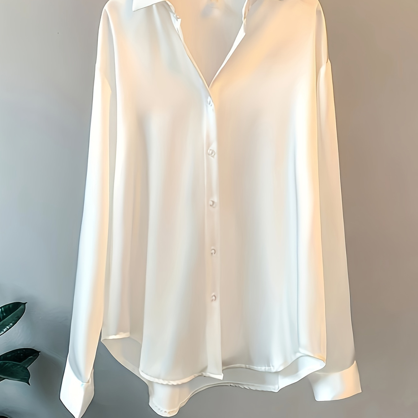 

Solid Button Front Simple Shirt, Versatile Long Sleeve Shirt For Spring & Fall, Women's Clothing