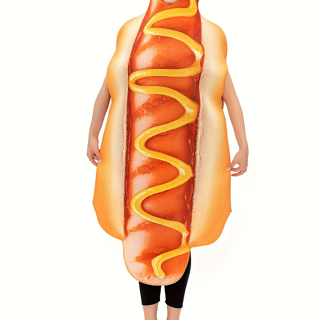 

One-piece Hot Dog Costume, Funny Food-themed Party Dress, Novelty Outfit For Halloween And Festive Occasions, Women's Clothing