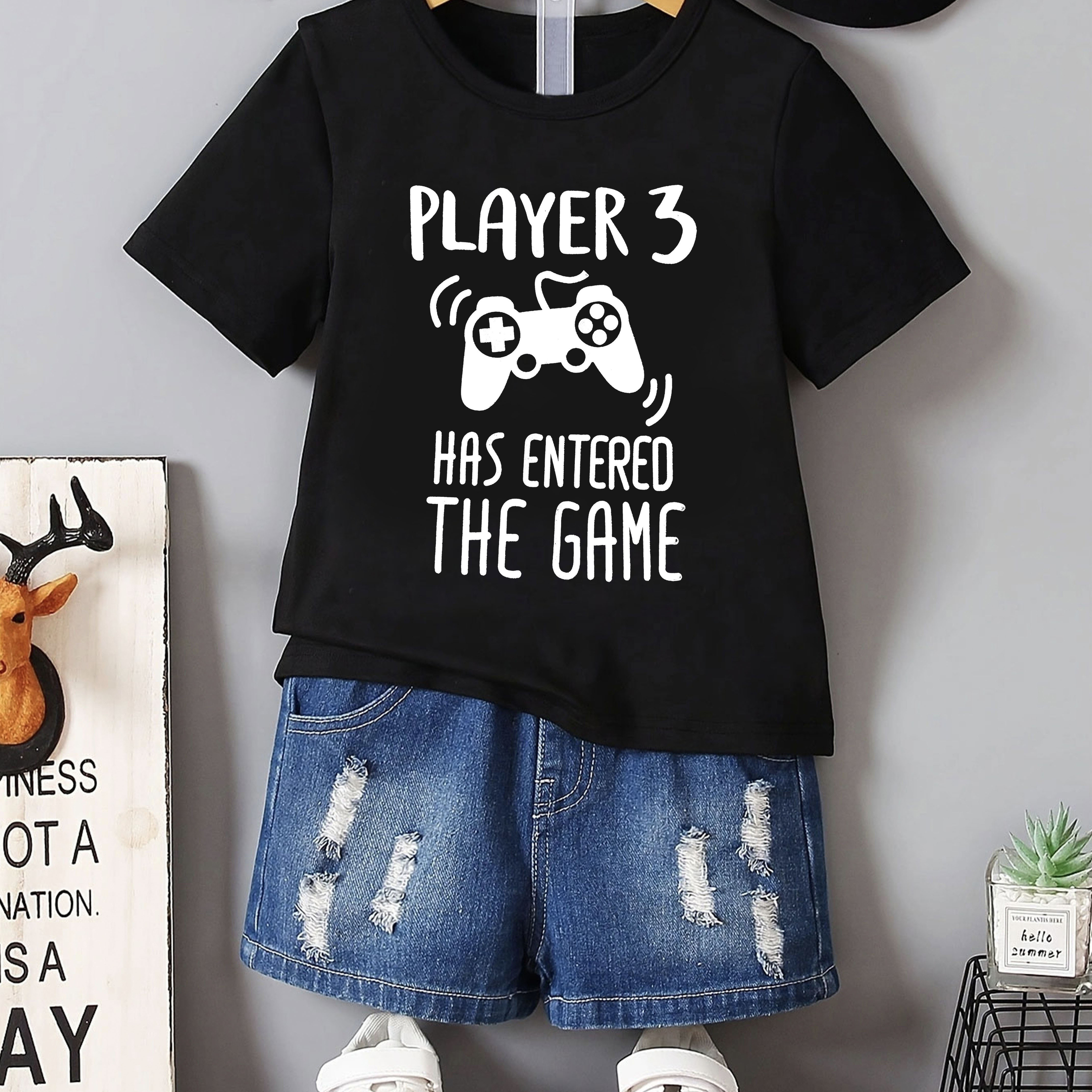 

Gamepad And Letter Print T-shirt, Tees For Boys, Casual Short Sleeve T-shirt For Summer Spring Fall, Tops As Gifts