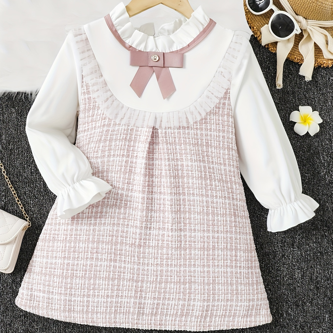 

Girls Elegant Trendy Cute Stitching Mesh Dress With Plaid Print For Summer Holiday Party Kids Clothes