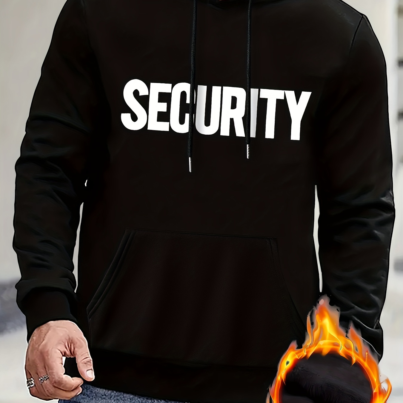 

Security Print Kangaroo Pocket Hoodie, Casual Long Sleeve Hoodies Pullover Sweatshirt, Men's Clothing, For Fall Winter